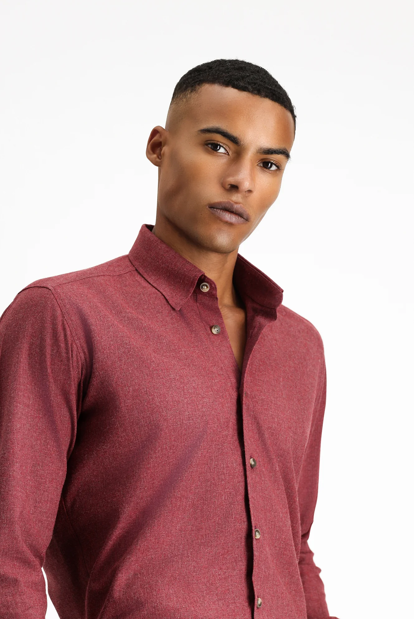 Açık Bordo Uzun Kol Slim Fit Dar Kesim Oduncu Spor Pamuklu Düğmeli Yaka Gömlek - Image 3