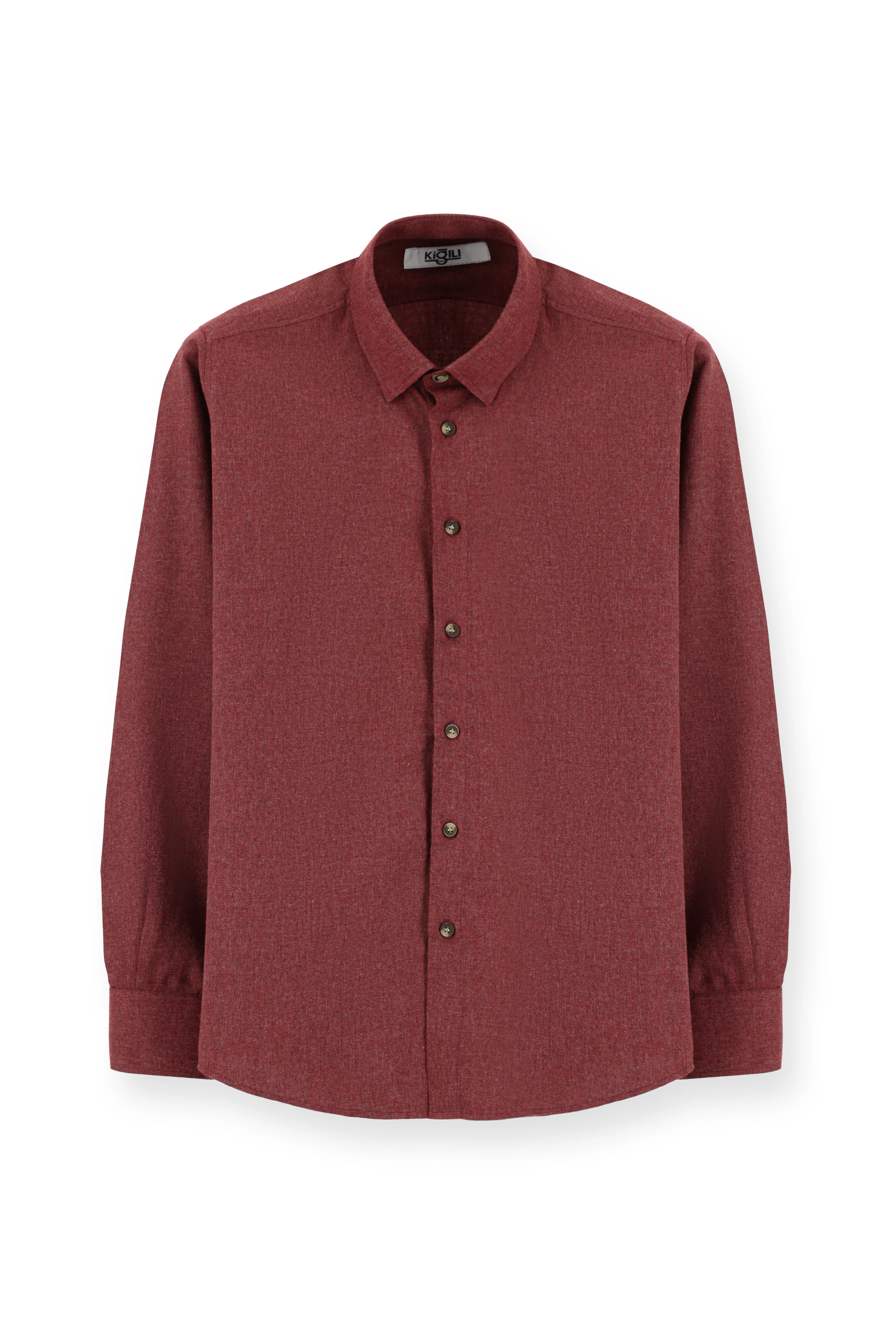 Açık Bordo Uzun Kol Slim Fit Dar Kesim Oduncu Spor Pamuklu Düğmeli Yaka Gömlek - Image 7