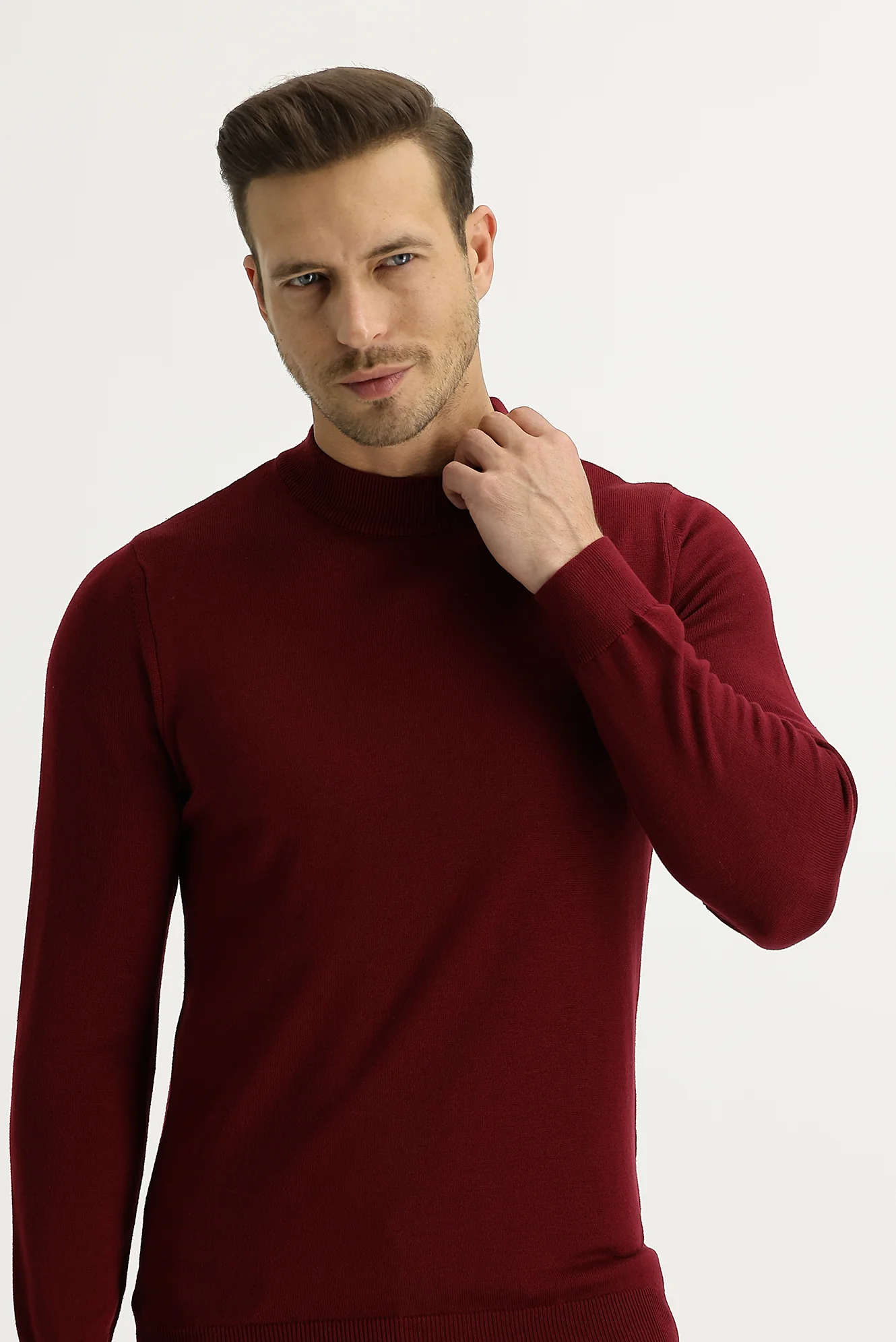 Açık Bordo Yarım Balıkçı Yaka Regular Fit Triko Kazak - Image 2