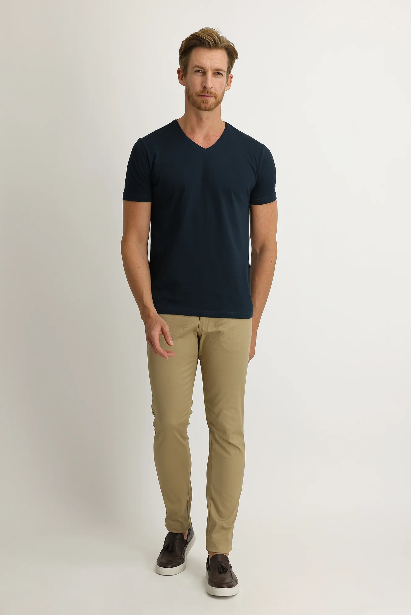 Açık Camel Regular Fit Standart Kesim Kuşgözü Likralı Kanvas / Chino Pantolon
