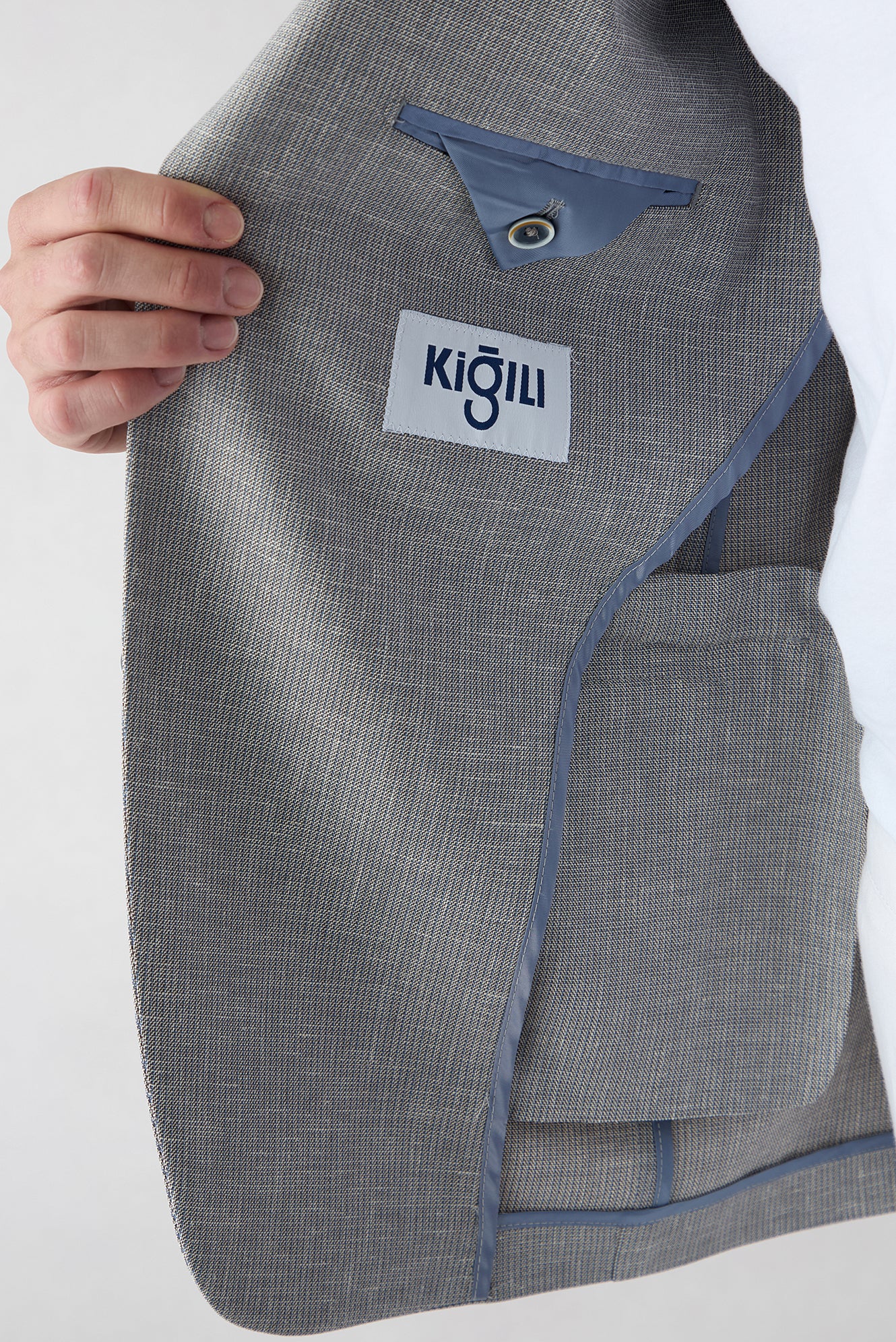 Açık Füme 4 Drop Relaxed Fit Rahat Kesim Mono Yaka Desenli Klasik Keten Karışımlı Ceket - Image 5