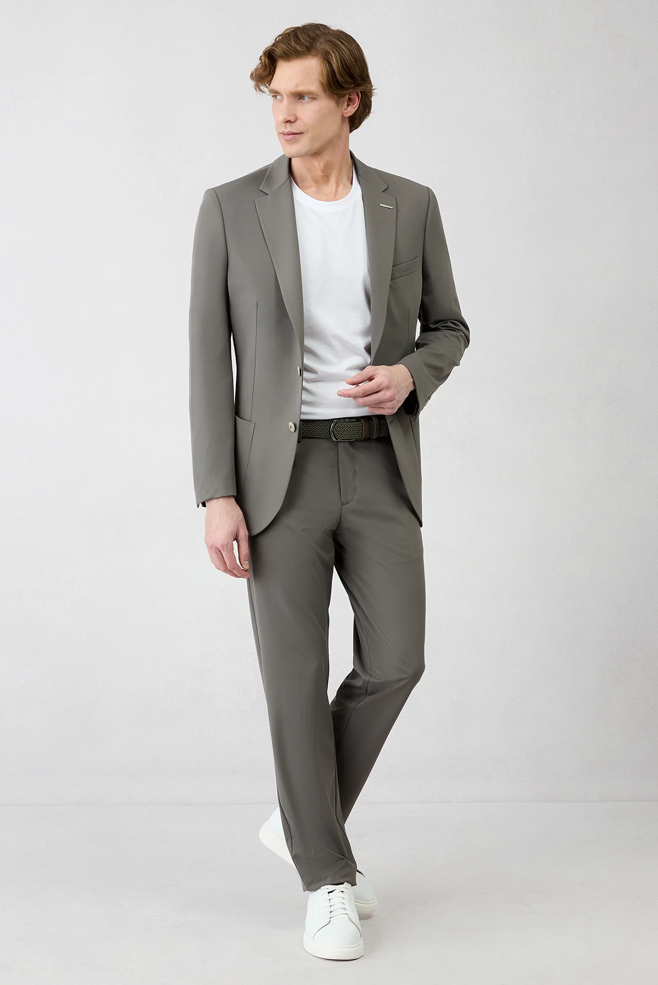 Açık Füme Techno-Line 7 Drop Super Slim Fit Eksra Dar Kesim Beli Lastikli Esnek Çantalı Takım Elbise - Image 3