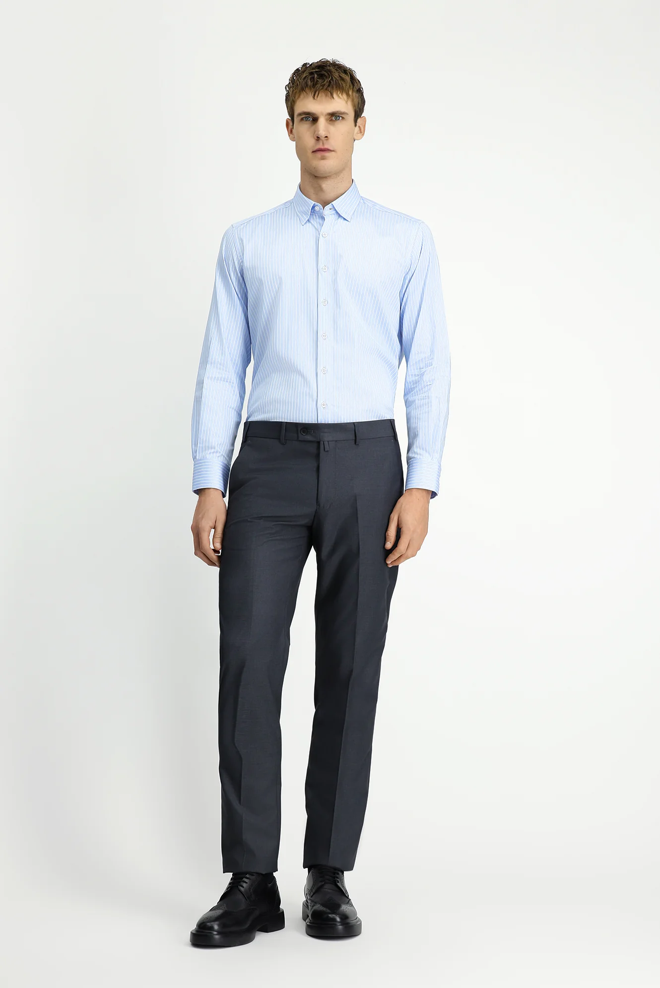 Açık Füme 7 Drop Slim Fit Dar Kesim Likralı Klasik Kumaş Pantolon - Image 2