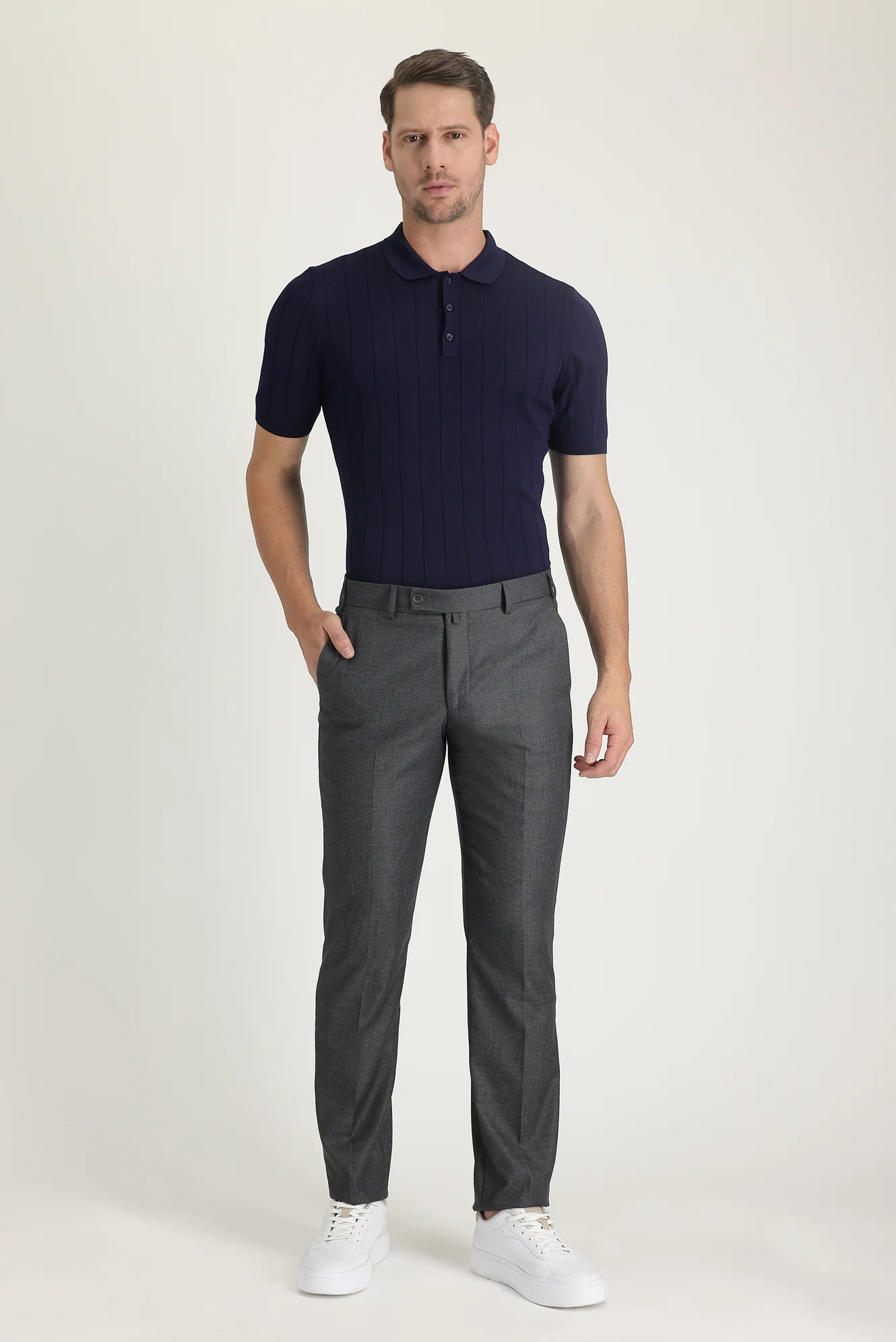 Açık Füme 4 Drop Relaxed Fit Rahat Kesim Likralı Klasik Kumaş Pantolon