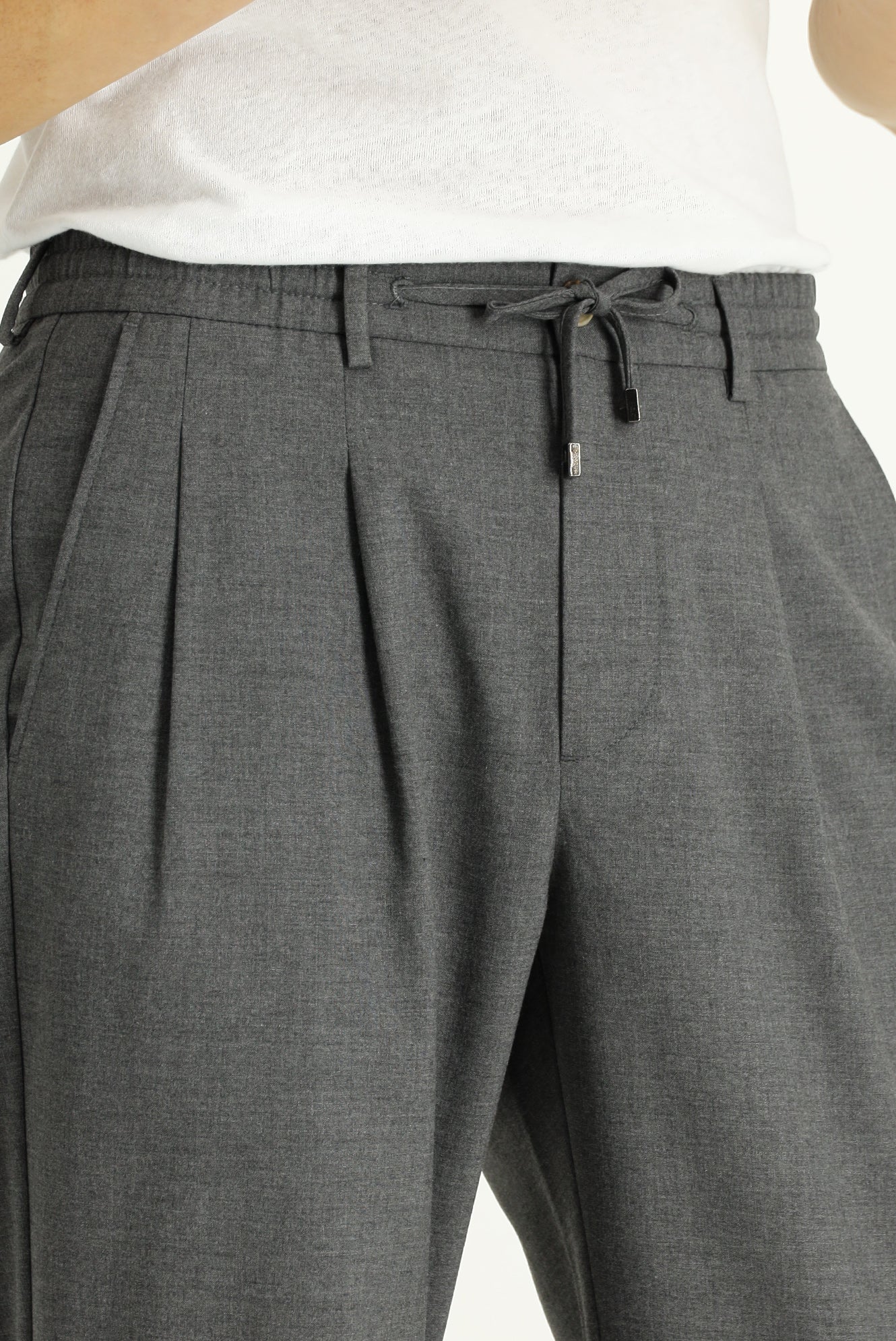 Açık Füme Regular Fit Standart Kesim Beli Lastikli İpli Likralı Pileli Pantolon - Image 3