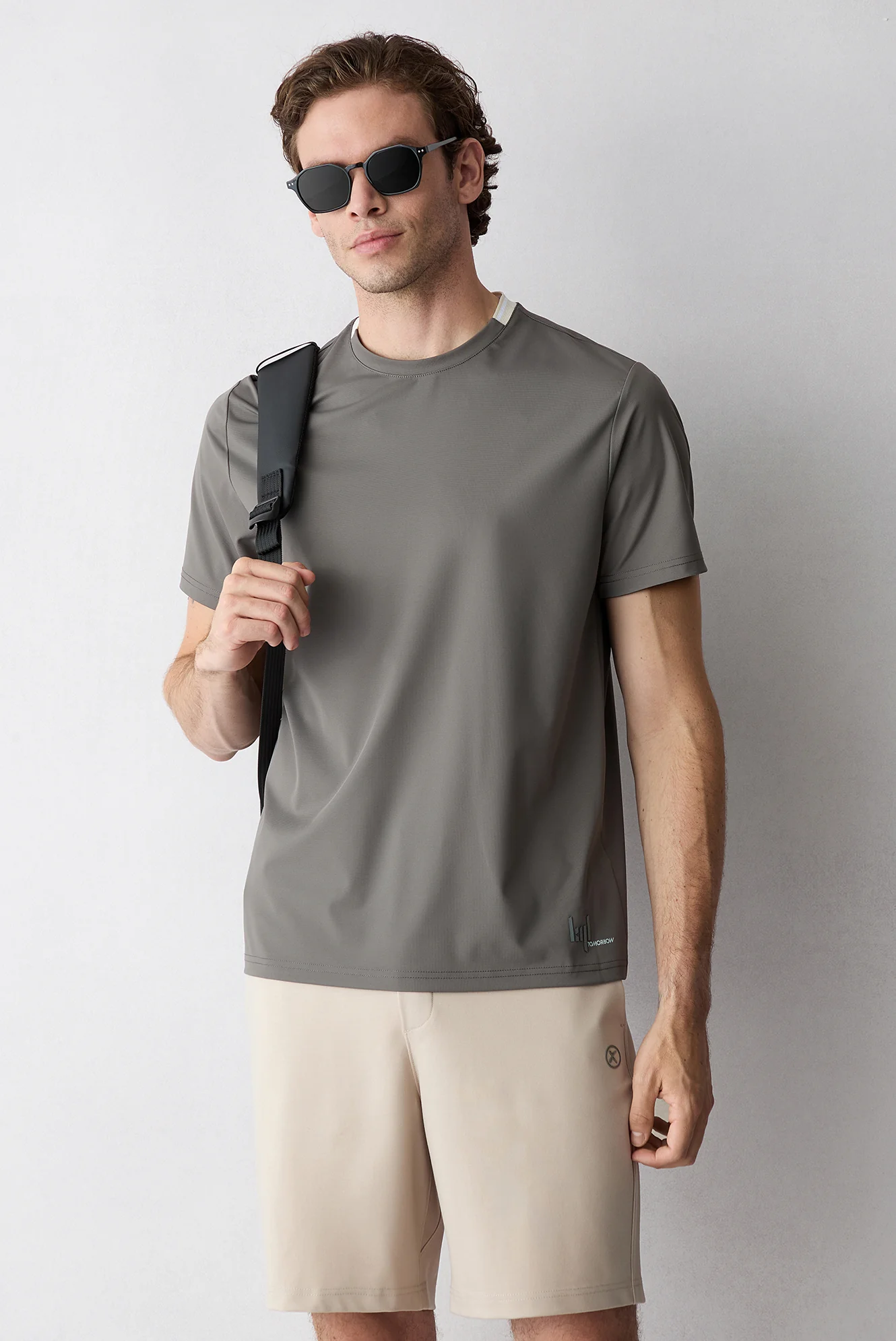 Açık Füme Techno-Line Regular Fit Bisiklet Yaka Likralı Esnek Baskılı Tişört - Image 7
