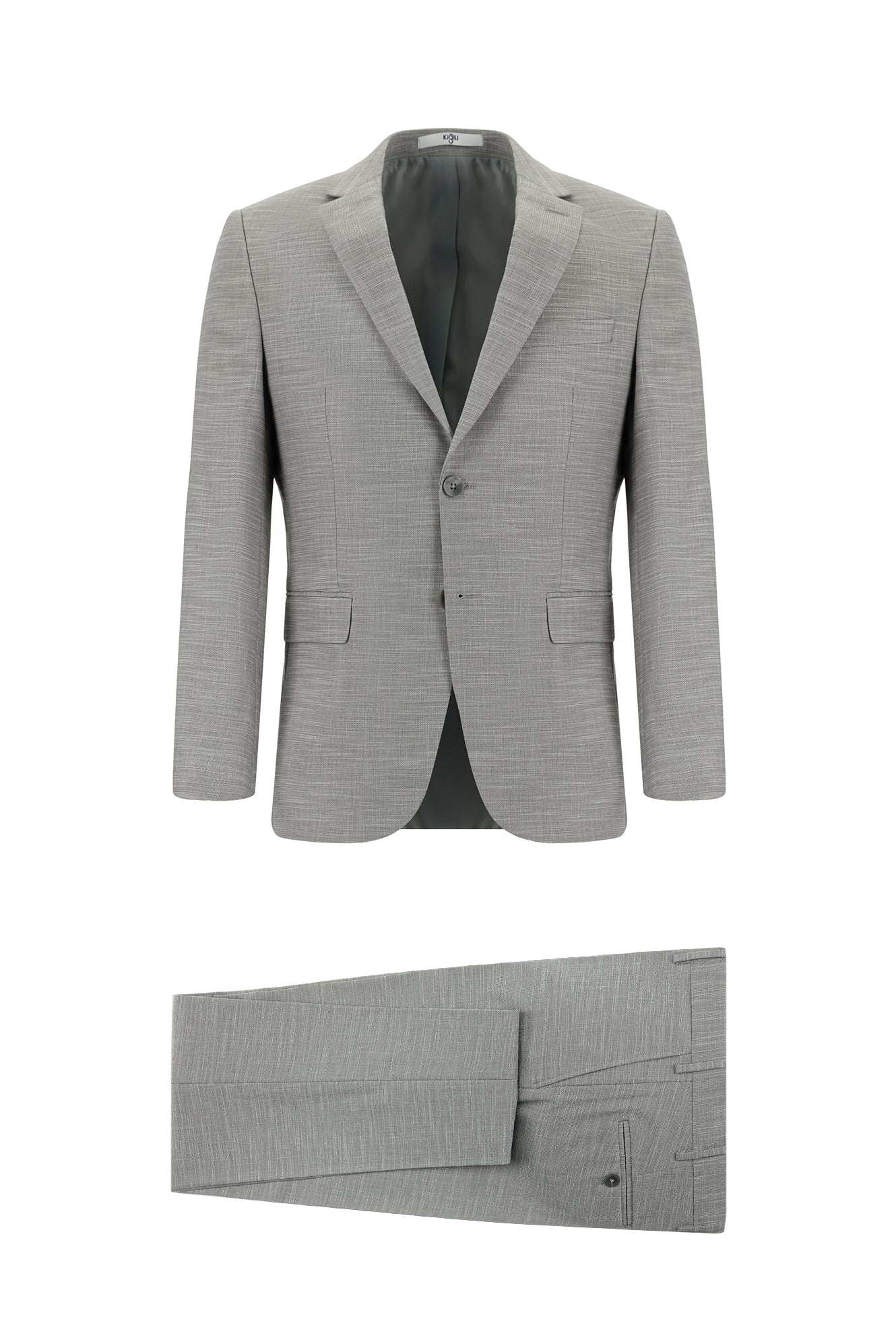Açık Füme 7 Drop Slim Fit Dar Kesim Desenli Takım Elbise
