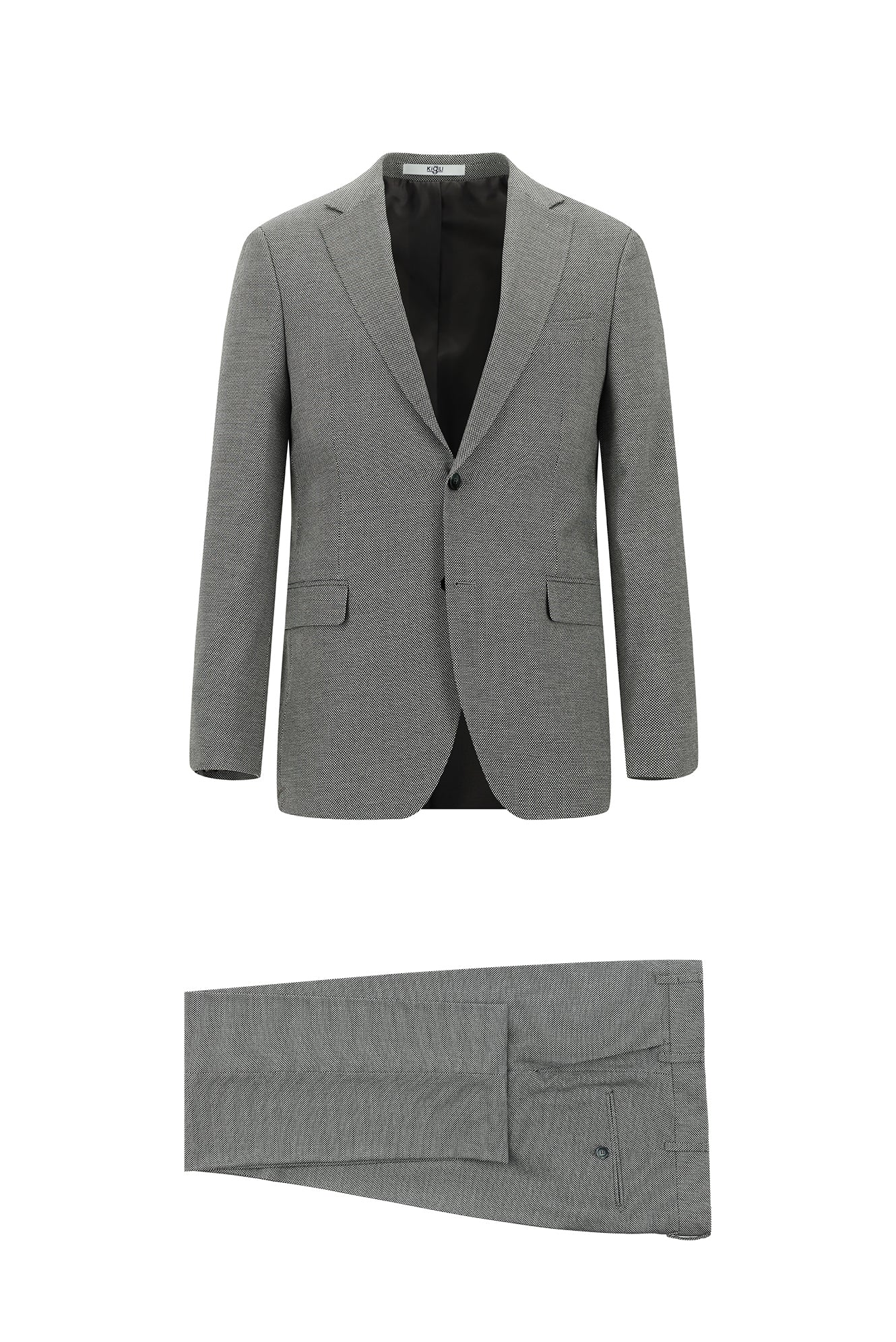 Açık Füme 7 Drop Slim Fit Dar Kesim Desenli Takım Elbise