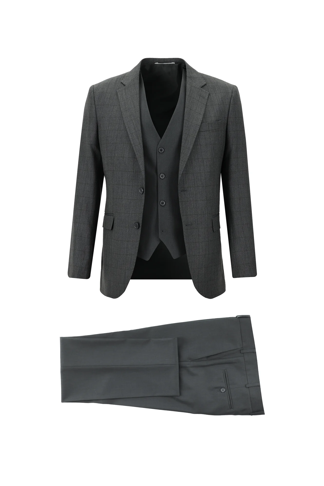 Açık Füme 7 Drop Slim Fit Dar Kesim Kombinli Yelekli Takım Elbise