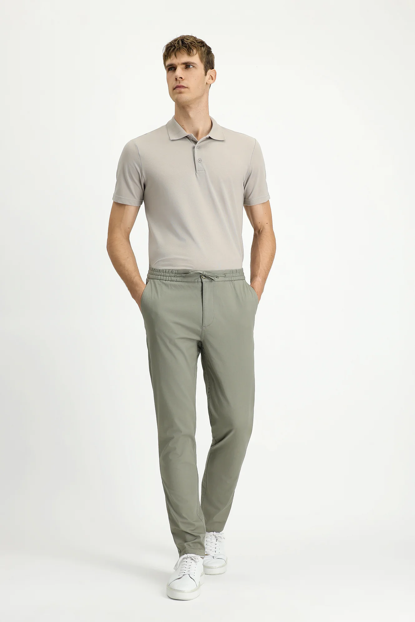 Açık Füme Slim Fit Dar Kesim Likralı Beli Lastikli İpli Jogger Pantolon - Image 2