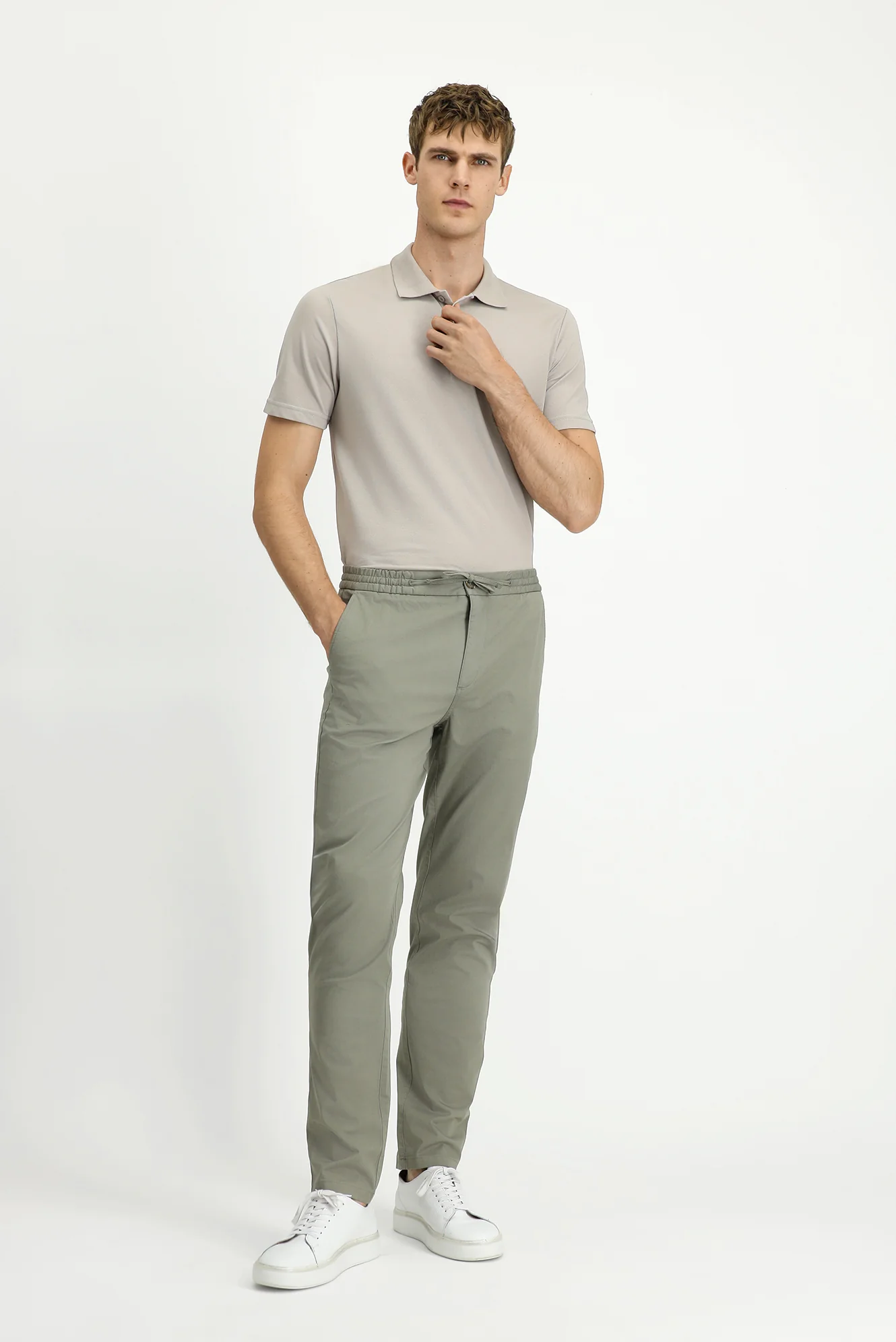 Açık Füme Slim Fit Dar Kesim Likralı Beli Lastikli İpli Jogger Pantolon - Image 3
