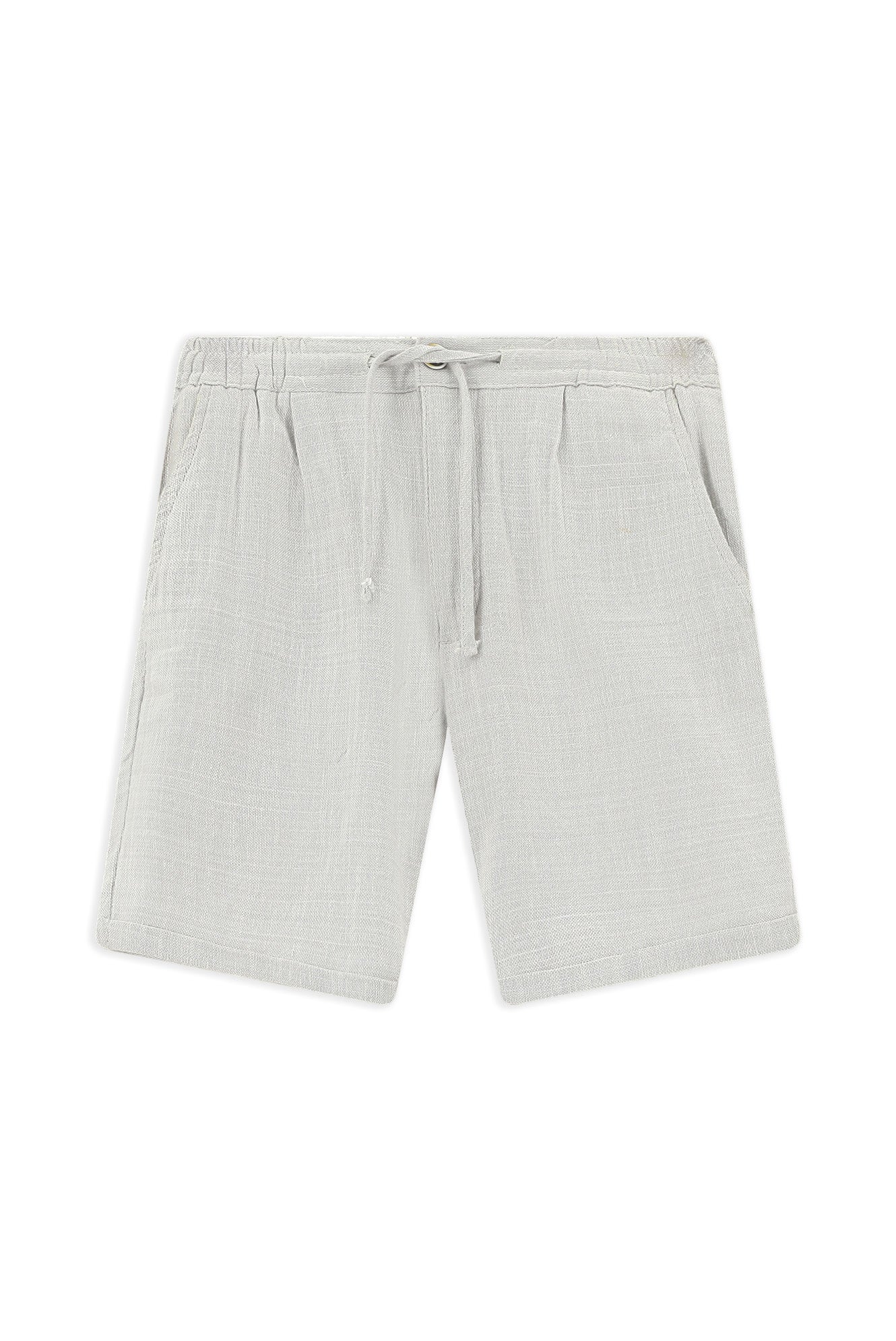 Açık Gri Slim Fit Dar Kesim Beli Lastikli İpli Pamuk Bermuda Şort