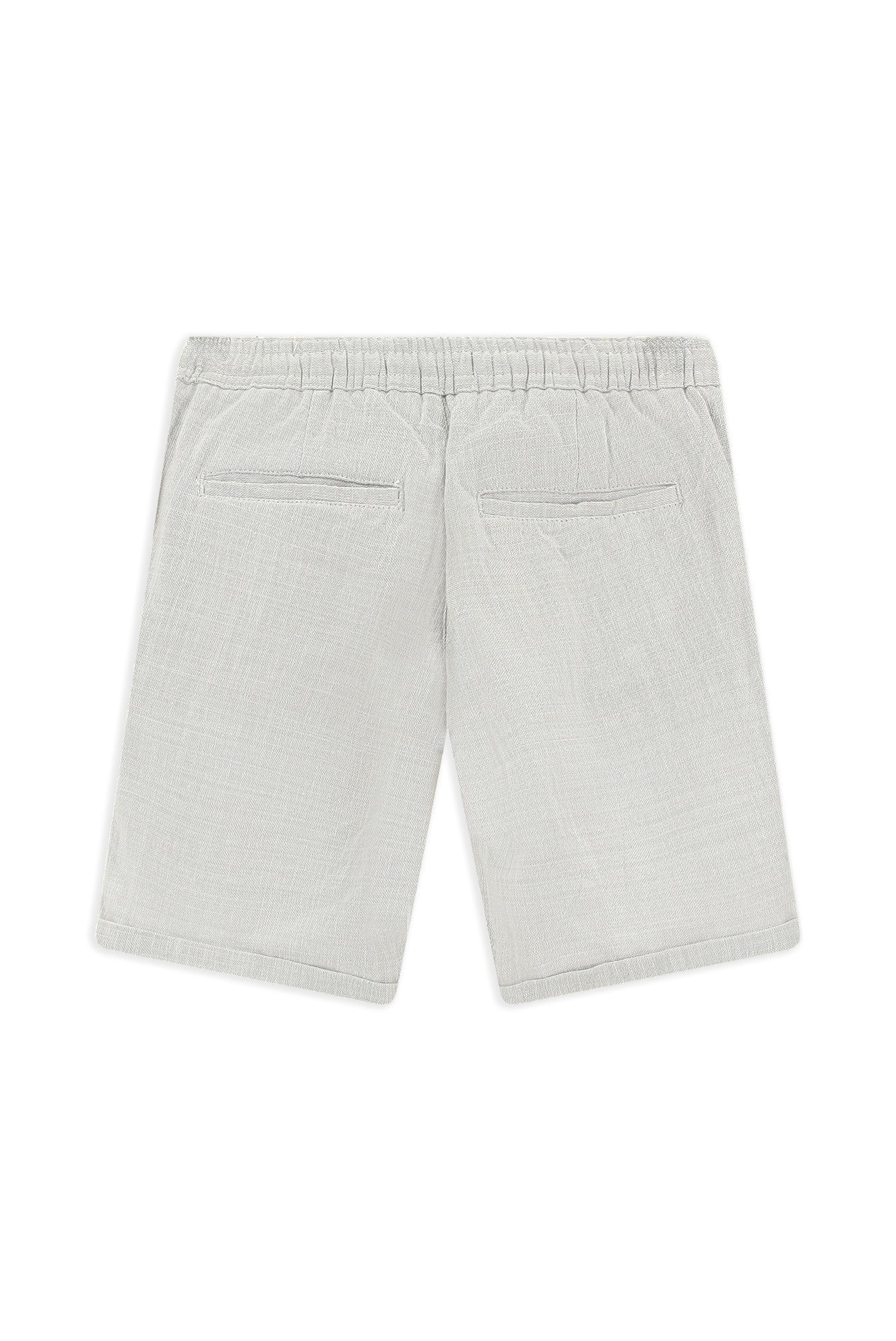 Açık Gri Slim Fit Dar Kesim Beli Lastikli İpli Pamuk Bermuda Şort - Image 2