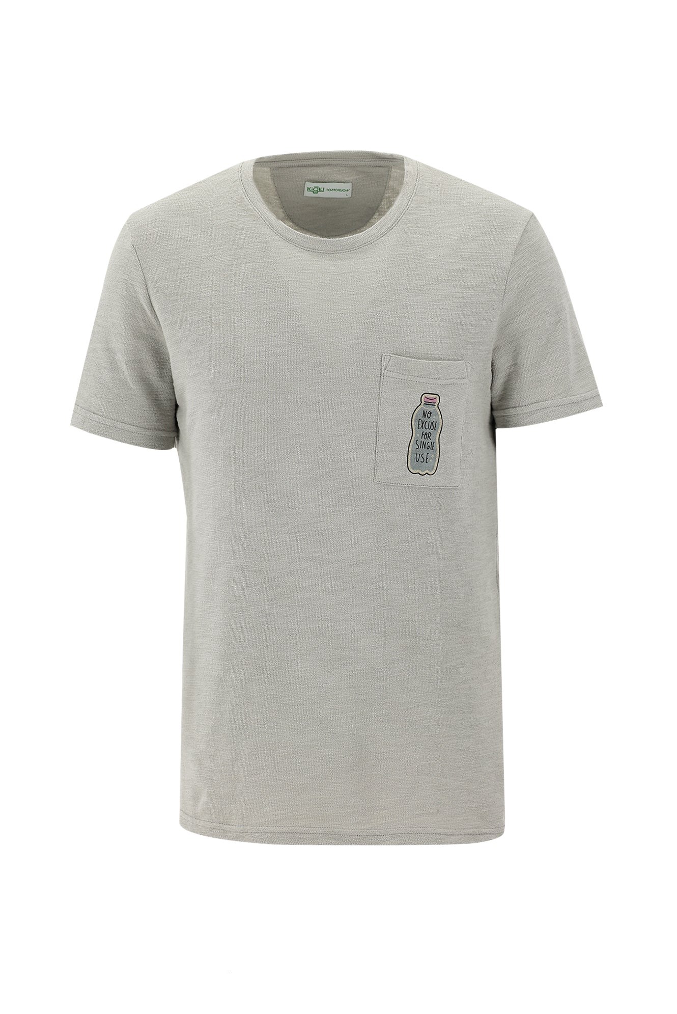 Açık Gri Eco-Line Bisiklet Yaka Slim Fit Dar Kesim Baskılı Pamuk Tişört