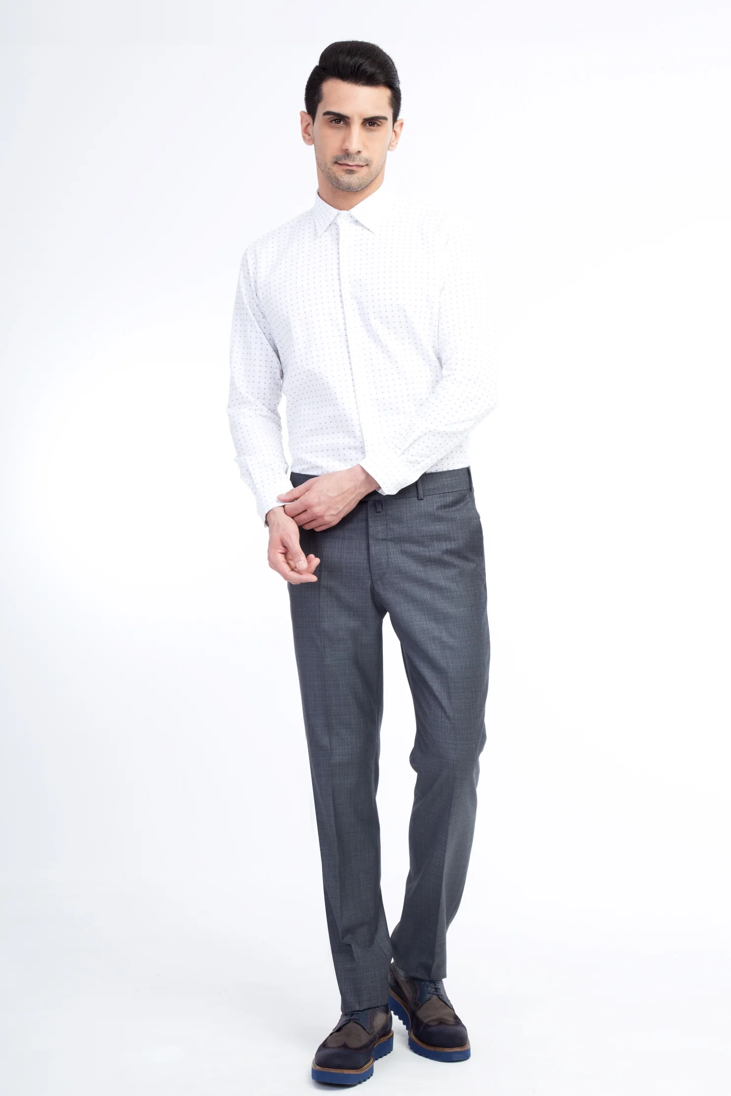 Açık Gri 6 Drop Regular Fit Standart Kesim Klasik Ekose Kumaş Pantolon
