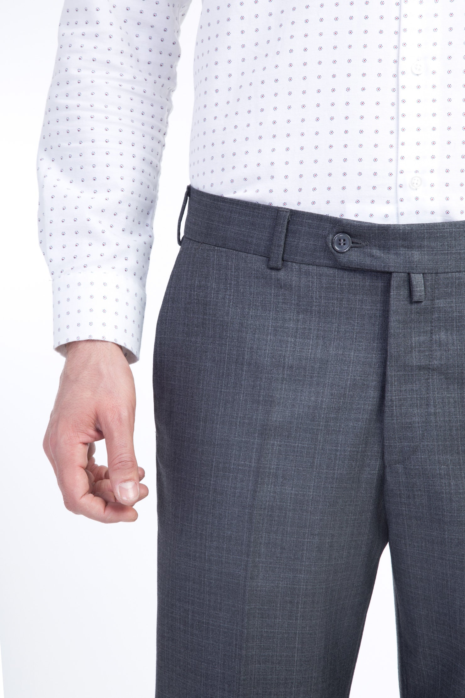 Açık Gri 6 Drop Regular Fit Standart Kesim Klasik Ekose Kumaş Pantolon - Image 2