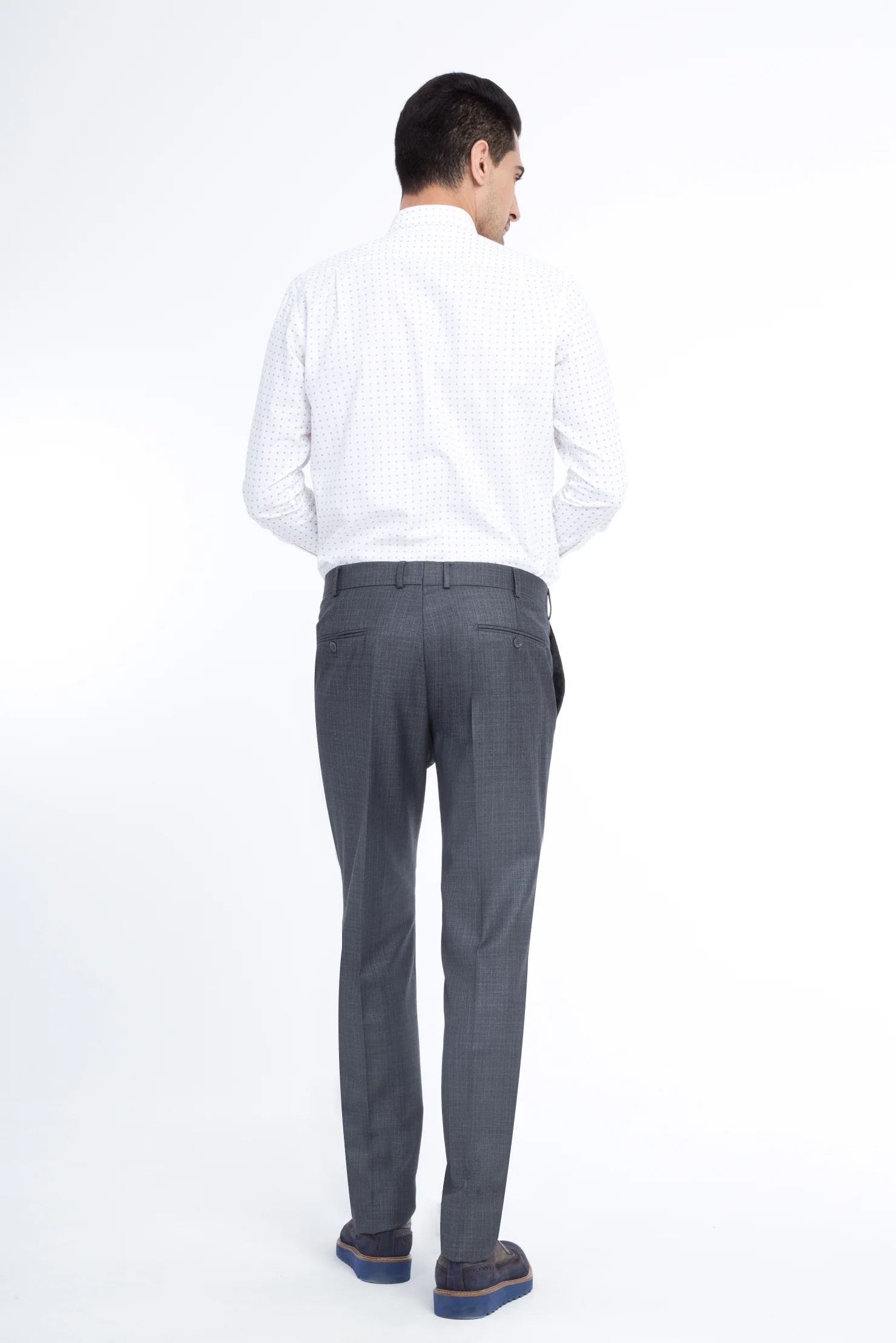 Açık Gri 6 Drop Regular Fit Standart Kesim Klasik Ekose Kumaş Pantolon - Image 3