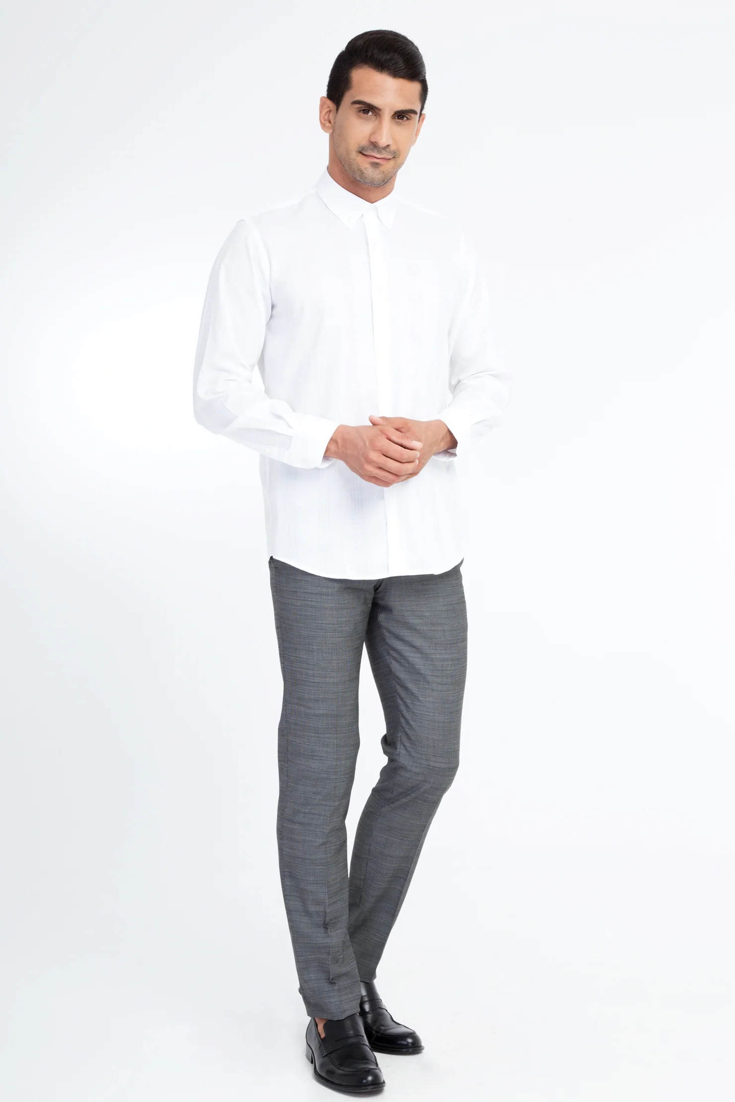 Açık Gri 6 Drop Regular Fit Standart Kesim Kuşgözü Klasik Kumaş Pantolon