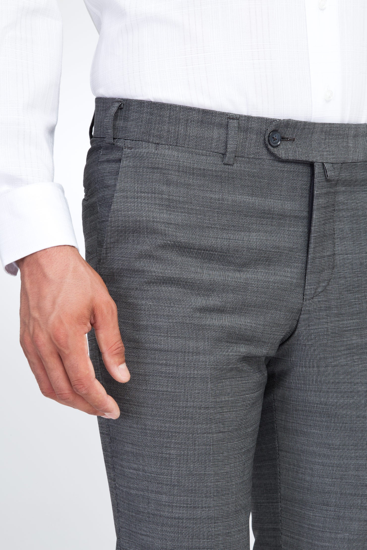 Açık Gri 6 Drop Regular Fit Standart Kesim Kuşgözü Klasik Kumaş Pantolon - Image 2