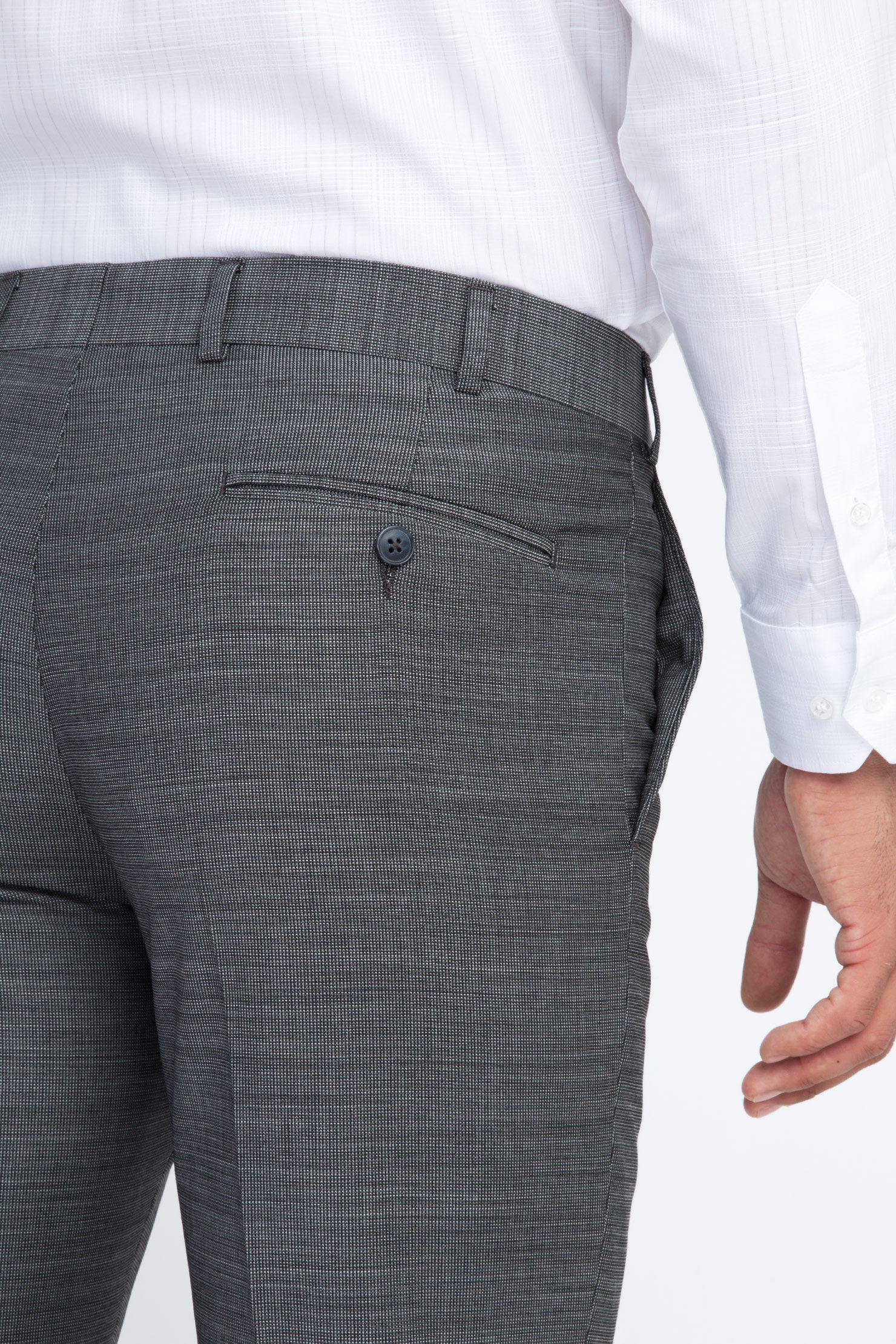 Açık Gri 6 Drop Regular Fit Standart Kesim Kuşgözü Klasik Kumaş Pantolon - Image 4