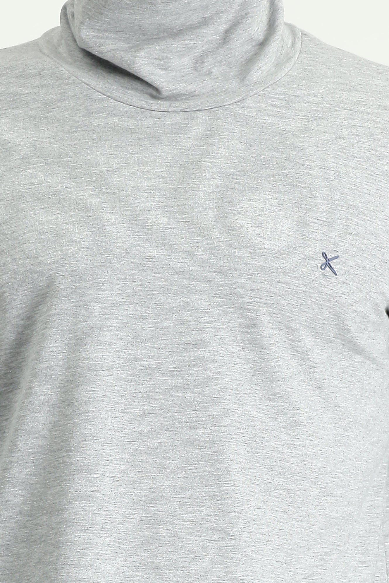 Açık Gri Melanj Balıkçı Yaka Slim Fit Dar Kesim Pamuklu Sweatshirt - Image 4