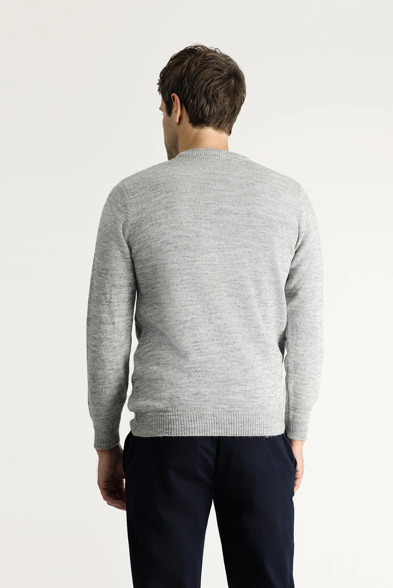 Açık Gri Melanj Bisiklet Yaka Slim Fit Dar Kesim Desenli Triko Kazak - Image 4