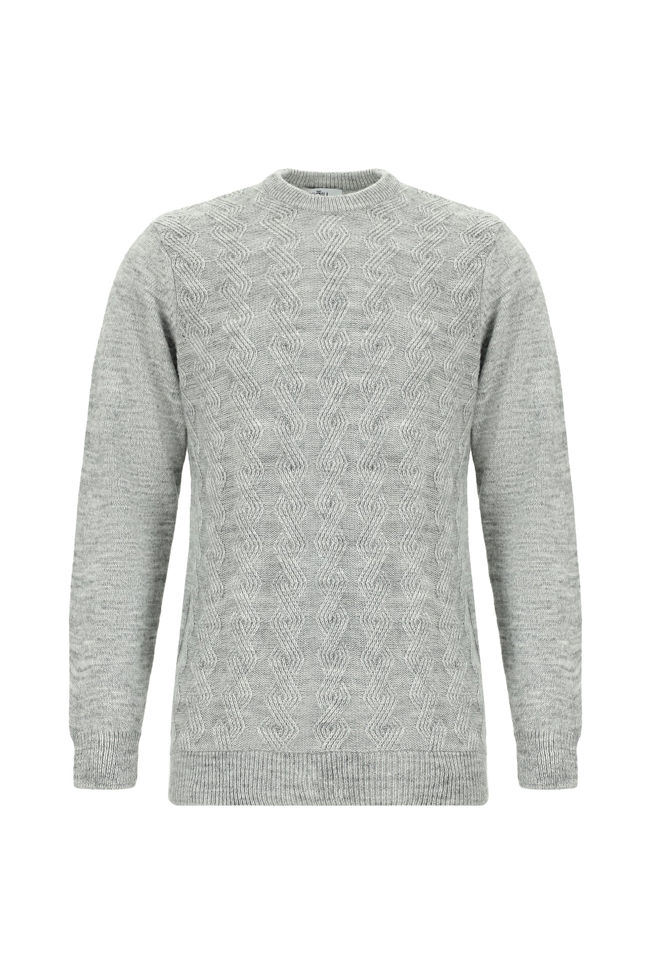 Açık Gri Melanj Bisiklet Yaka Slim Fit Dar Kesim Desenli Triko Kazak - Image 7