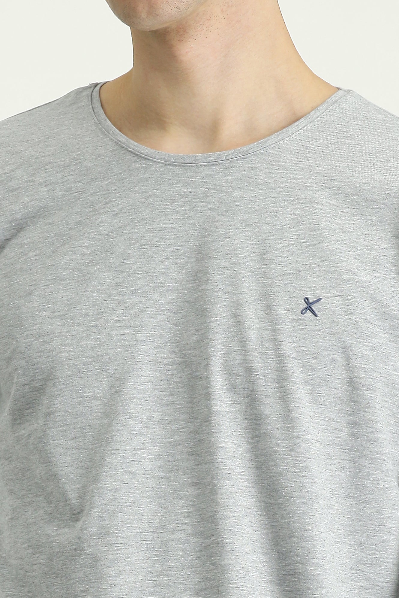 Açık Gri Melanj Bisiklet Yaka Slim Fit Dar Kesim Pamuklu Sweatshirt - Image 5