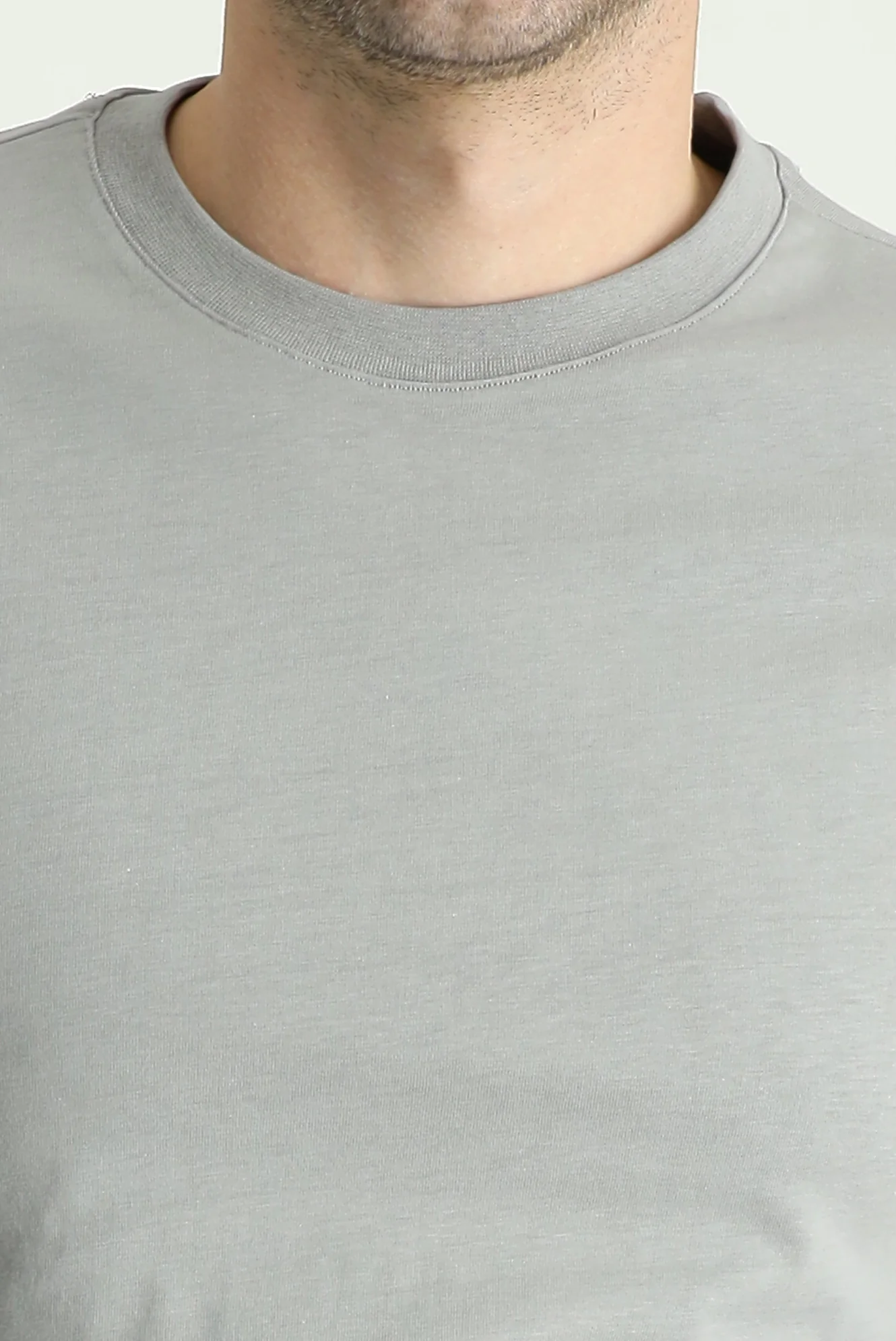 Açık Gri Melanj Bisiklet Yaka Slim Fit %100 Pamuk Tişört - Image 5