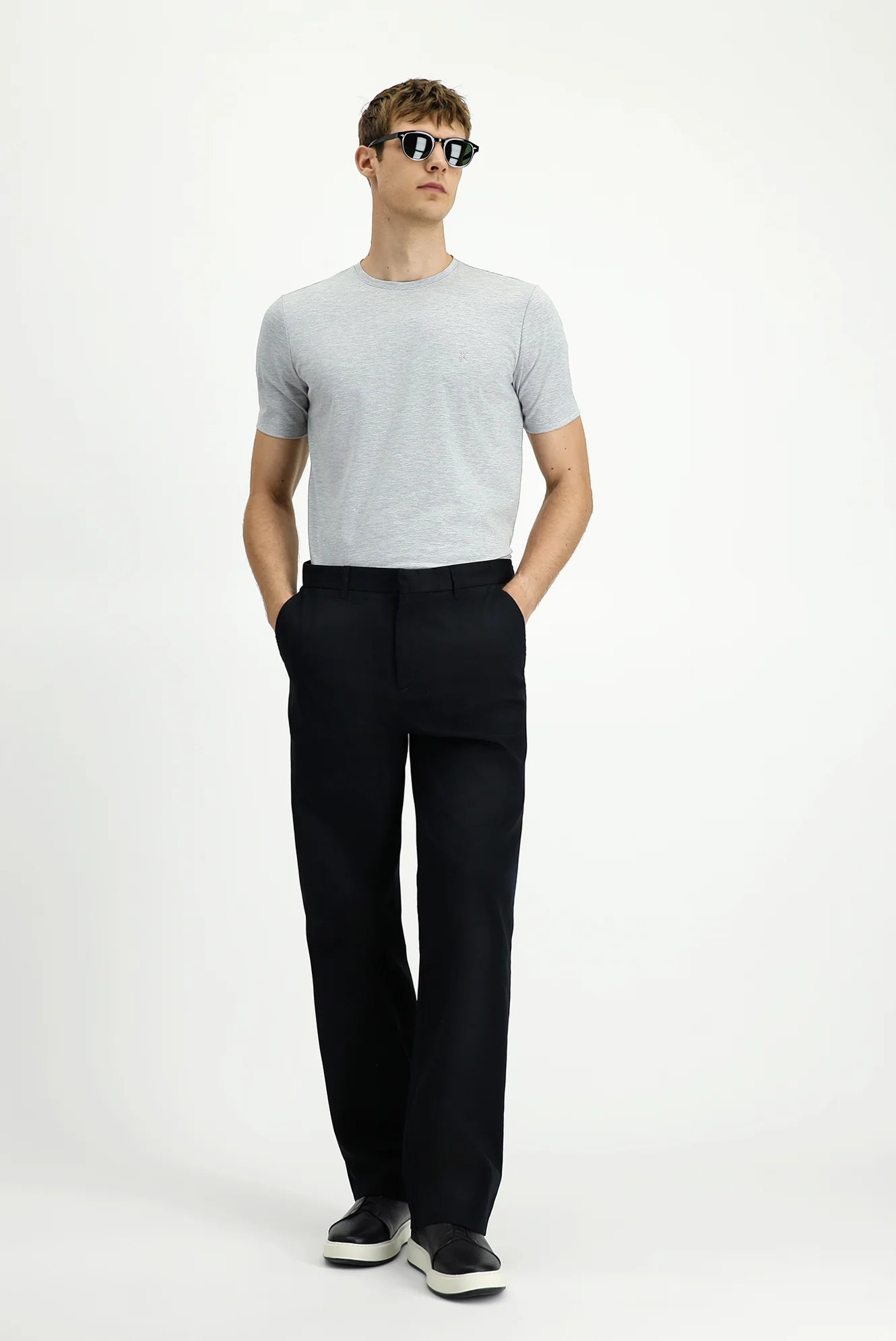 Açık Gri Melanj Bisiklet Yaka Slim Fit Yumuşak Dokulu Pamuklu Likralı Esnek Tişört - Image 2