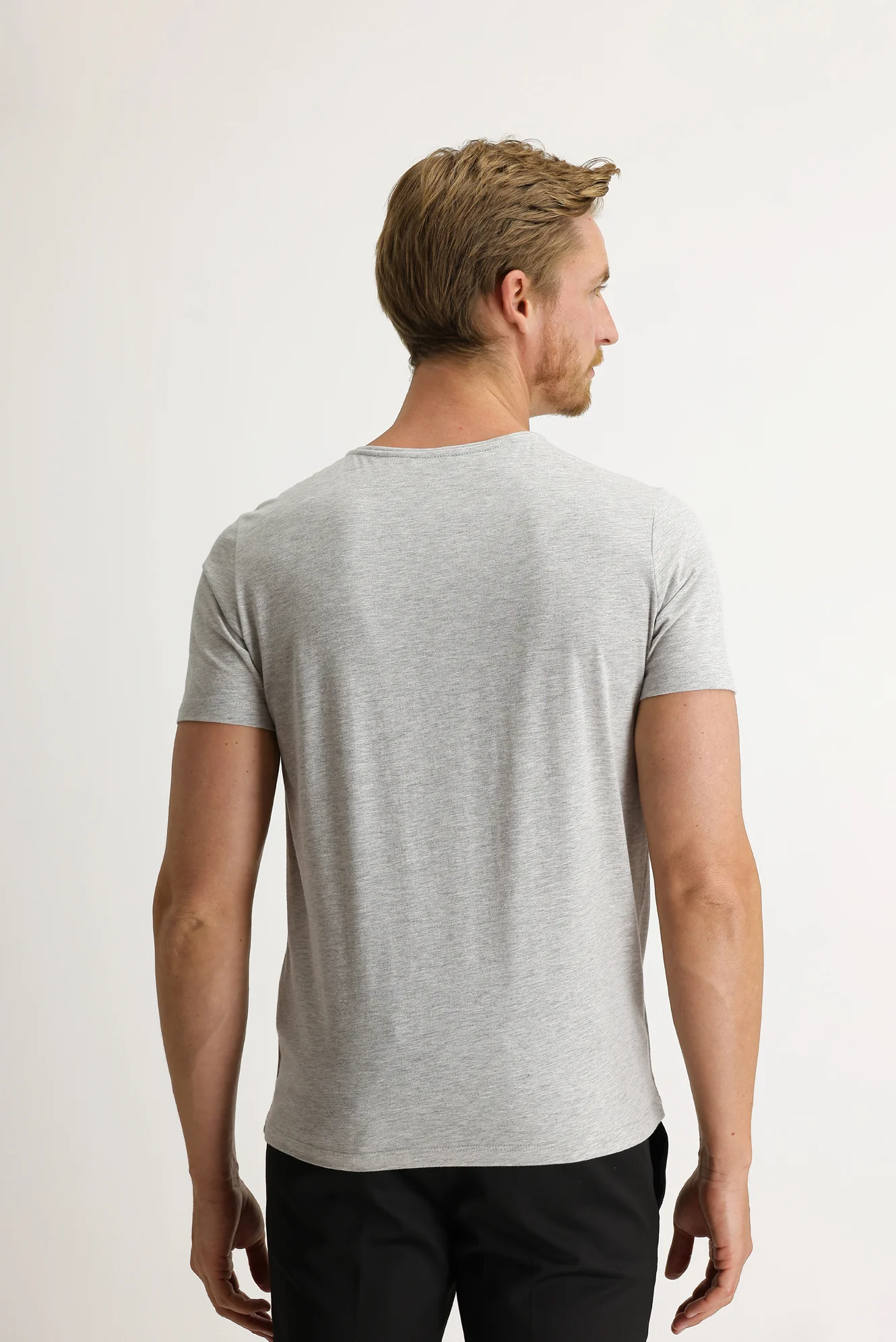Açık Gri Melanj Bisiklet Yaka Slim Fit Dar Kesim Tişört - Image 4