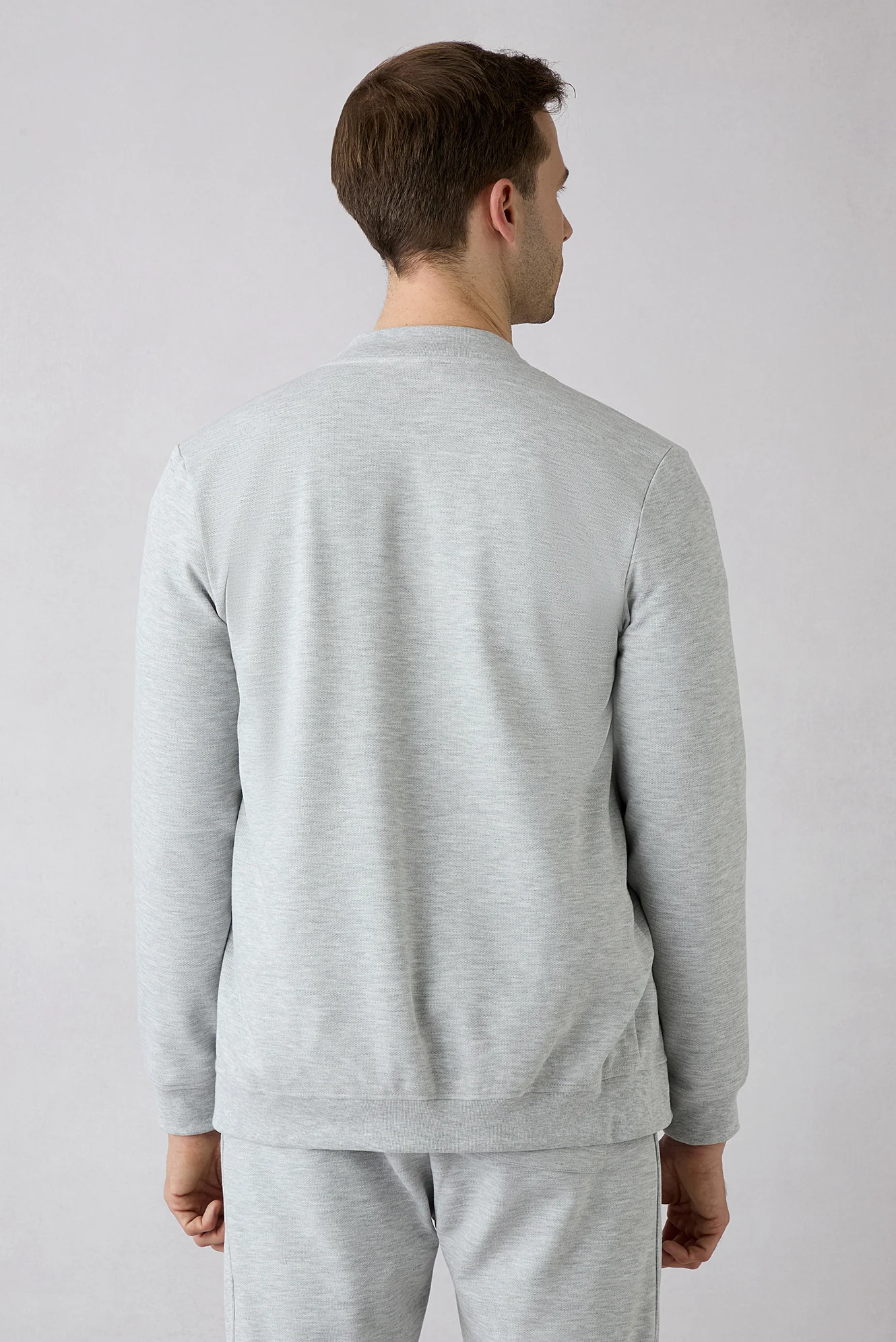 Açık Gri Melanj Fermuarlı Esnek Bomber Sweat Hırka - Image 6