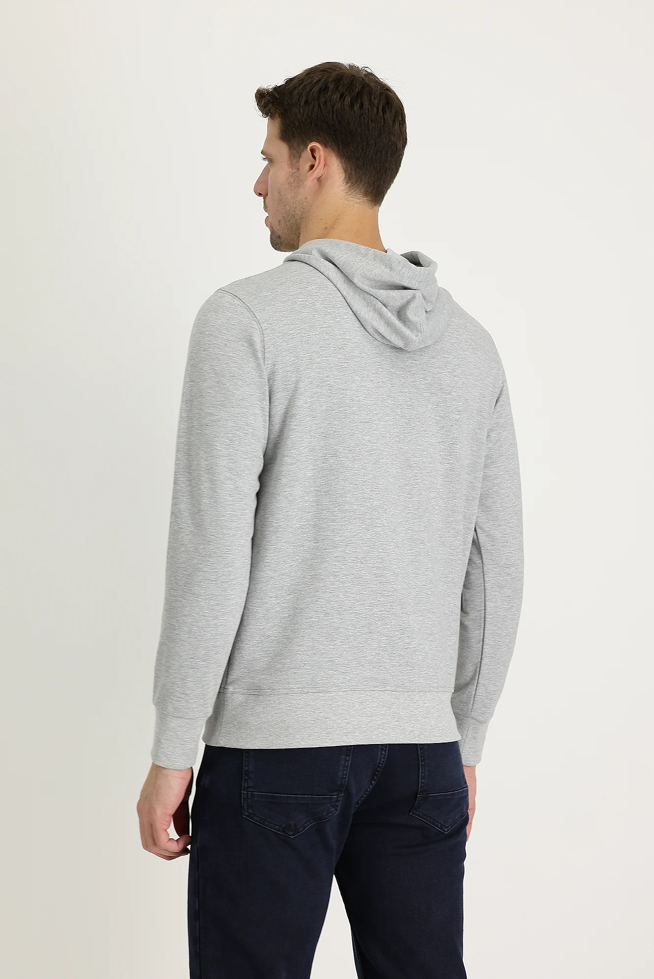 Açık Gri Melanj Kapüşonlu Nakışlı Sweatshirt - Image 3