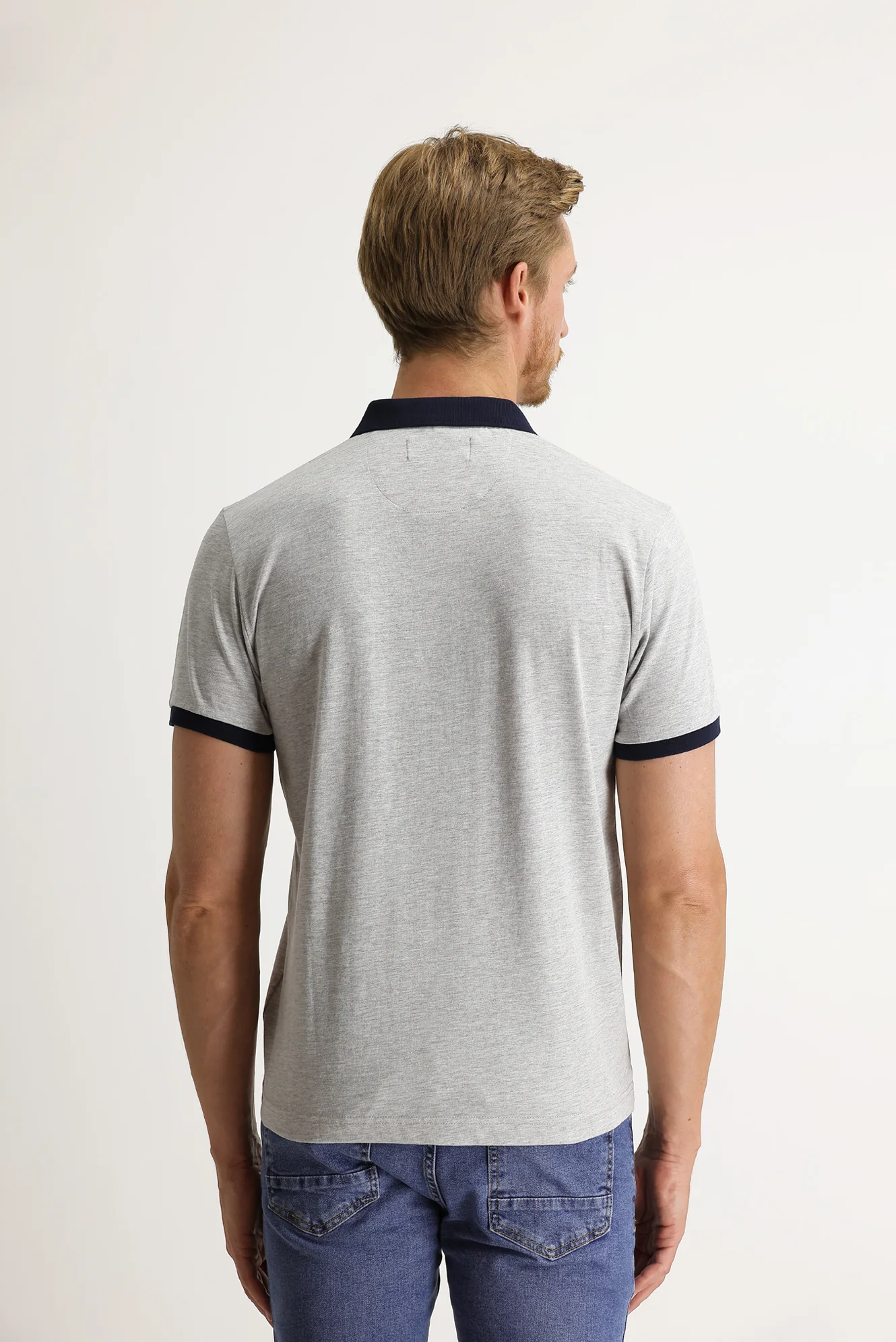 Açık Gri Melanj Polo Yaka Slim Fit Dar Kesim Desenli Tişört - Image 5