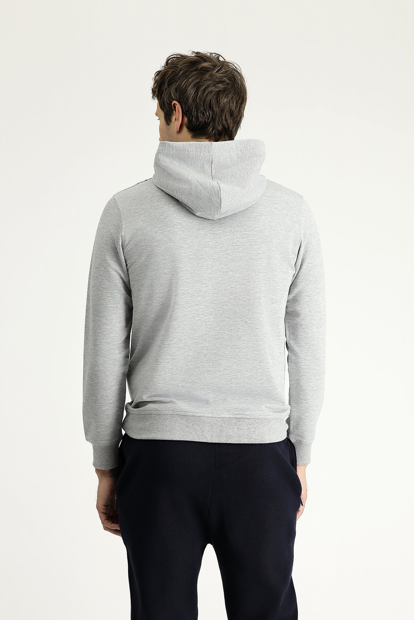 Açık Gri Melanj Slim Fit Dar Kesim Kapüşonlu Baskılı Pamuklu Sweatshirt - Image 4