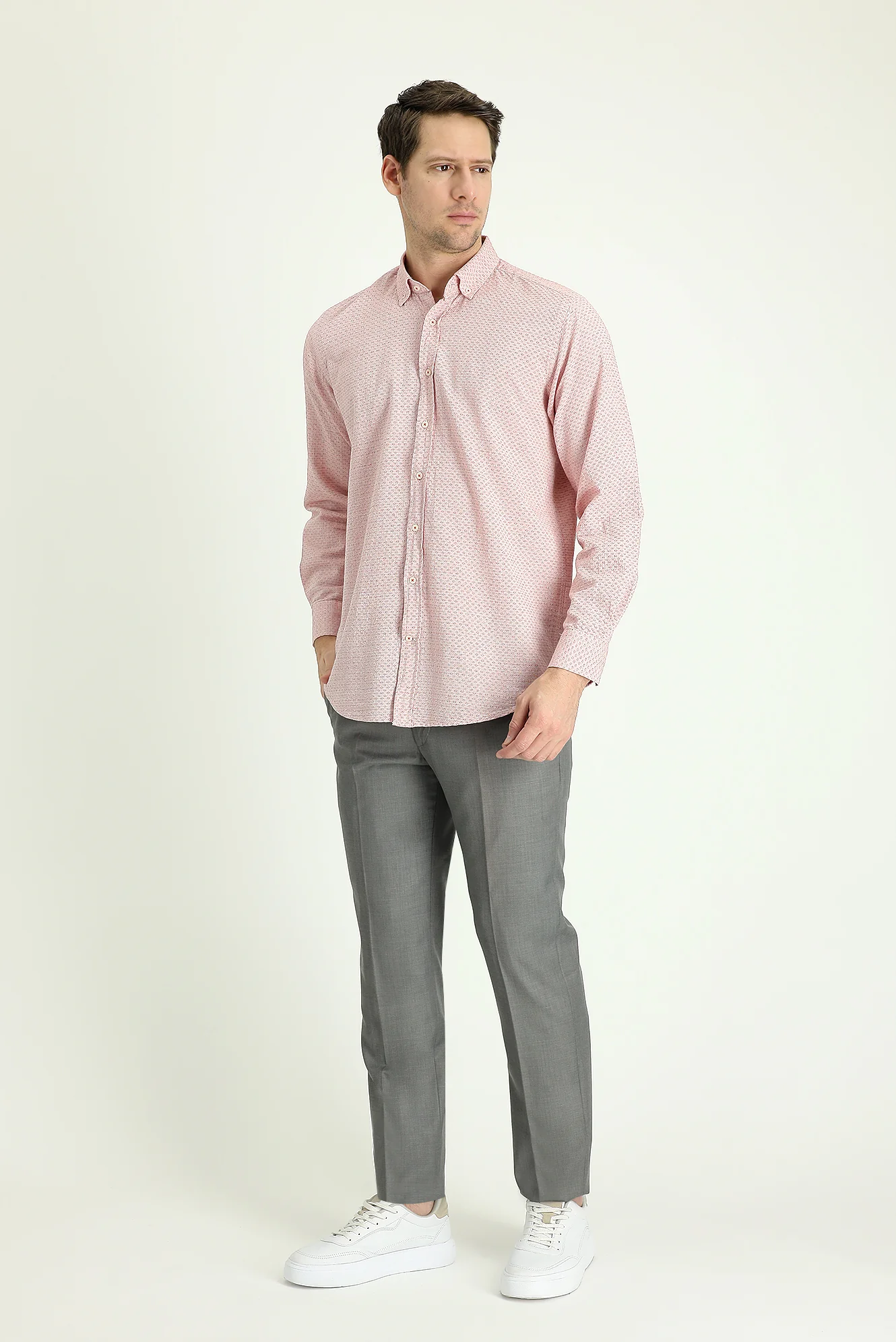 Açık Gri Melanj 7 Drop Slim Fit Dar Kesim Klasik Kumaş Pantolon