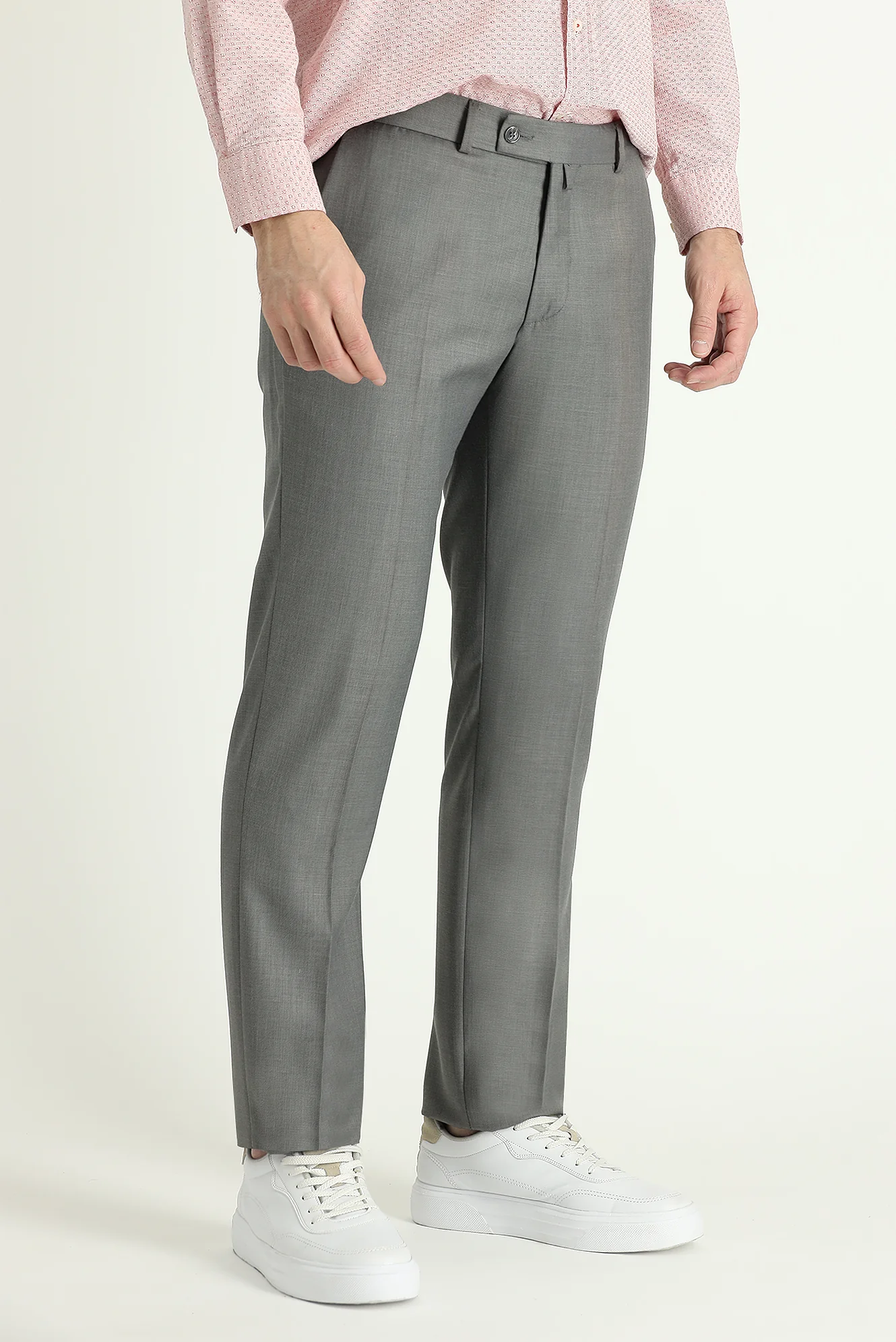 Açık Gri Melanj 7 Drop Slim Fit Dar Kesim Klasik Kumaş Pantolon - Image 2