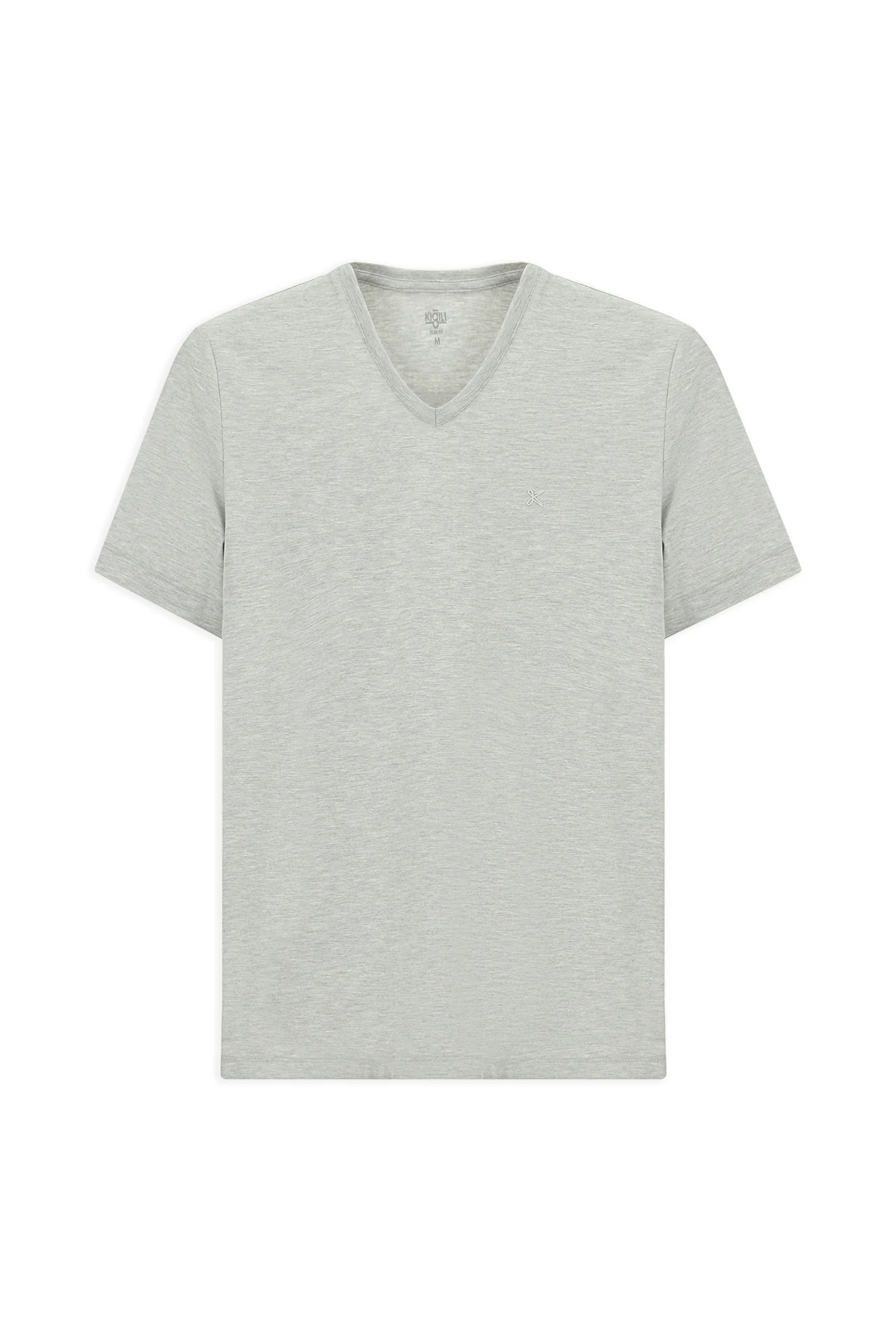 Açık Gri Melanj V Yaka Slim Fit Dar Kesim Süprem Pamuklu Basic Tişört - Image 7