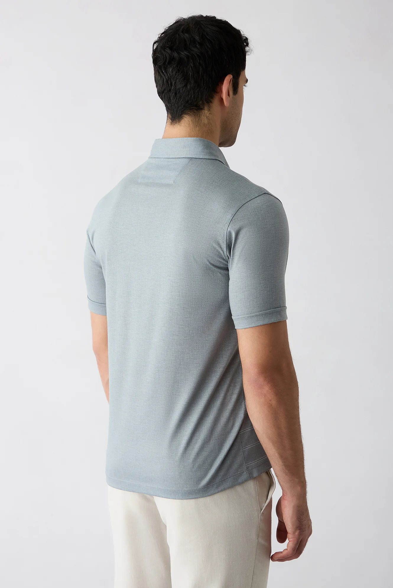 Açık Gri Regular Fit Çizgili Cepli Düğmeli Polo Yaka Tişört - Image 4