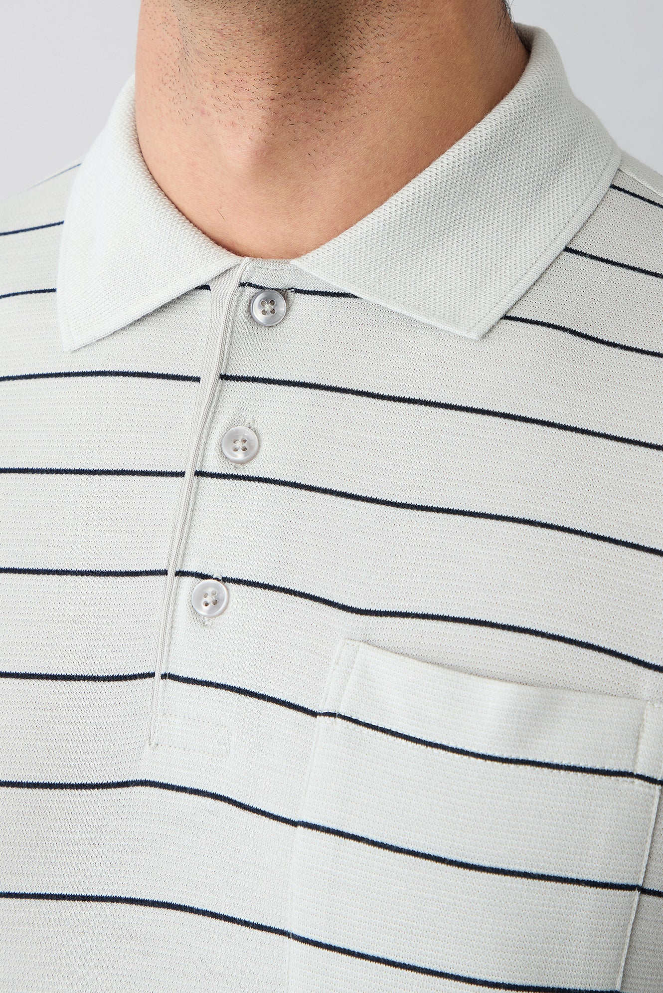 Açık Gri Regular Fit Çizgili Cepli Düğmeli Polo Yaka Tişört - Image 3