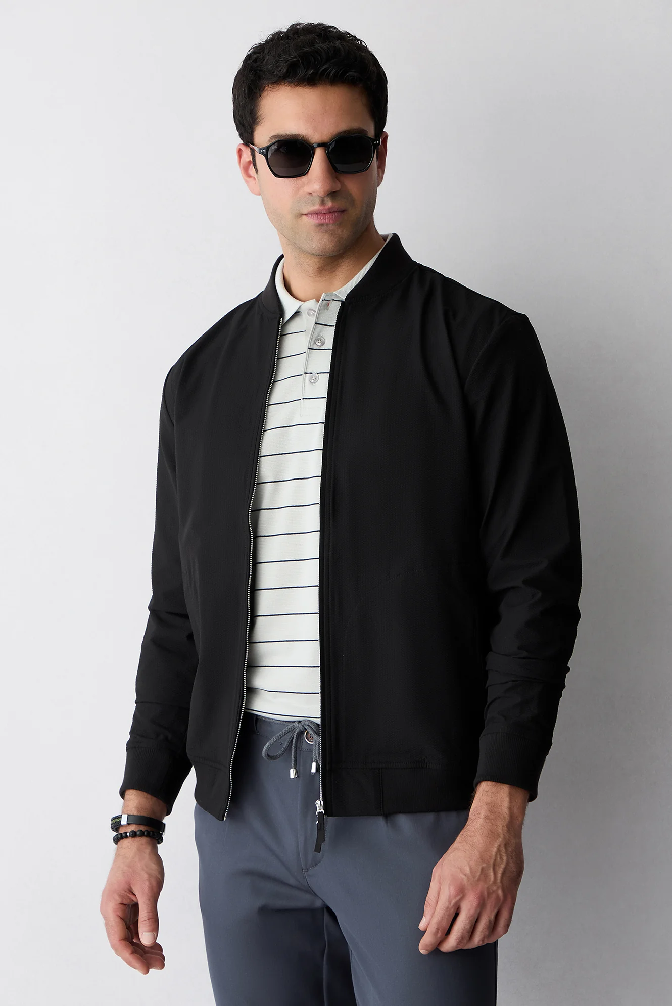 Açık Gri Regular Fit Çizgili Cepli Düğmeli Polo Yaka Tişört - Image 7