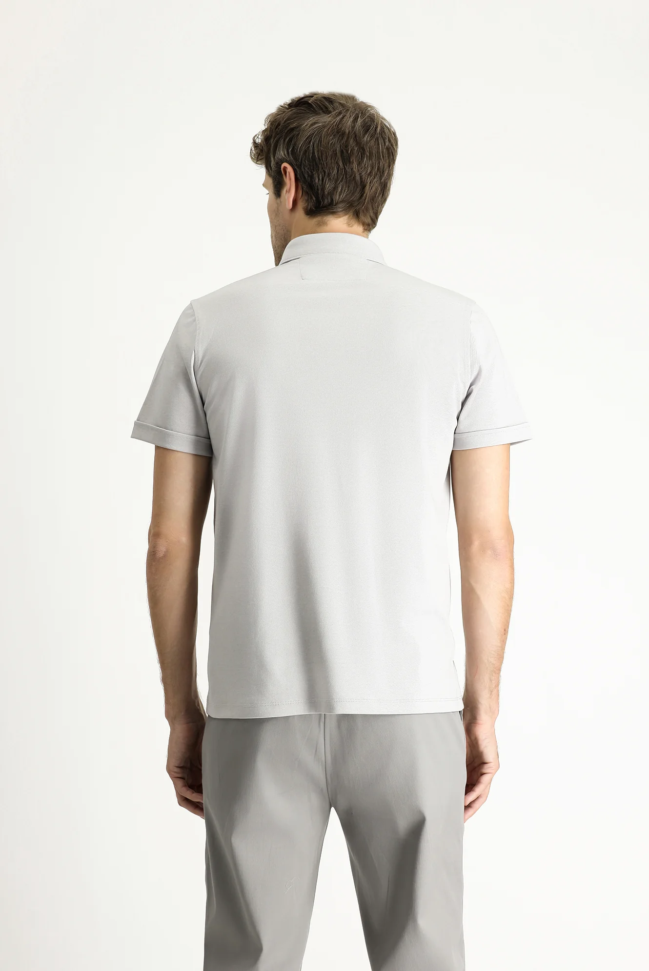 Açık Gri Polo Yaka Slim Fit Dar Kesim Pamuklu Tişört - Image 4
