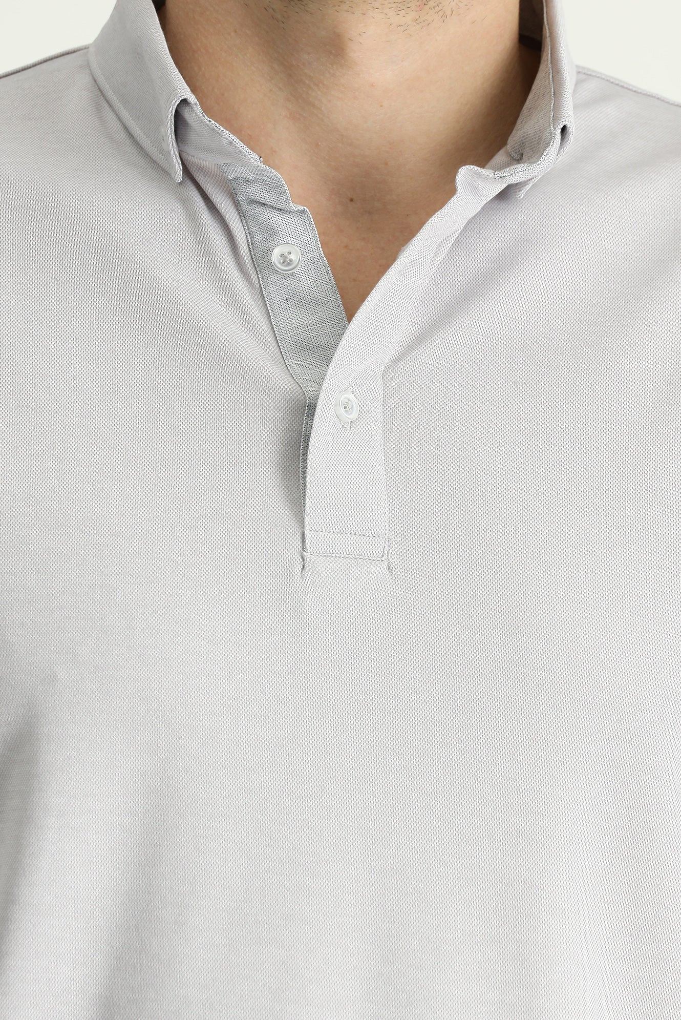 Açık Gri Polo Yaka Slim Fit Dar Kesim Pamuklu Tişört - Image 5