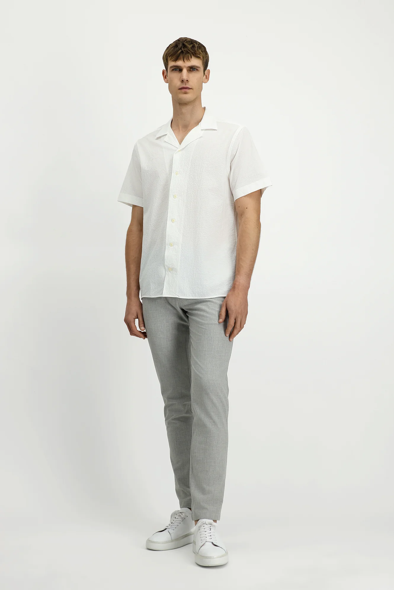 Açık Gri Regular Fit Standart Kesim Beli Lastikli İpli Likralı Pantolon - Image 3