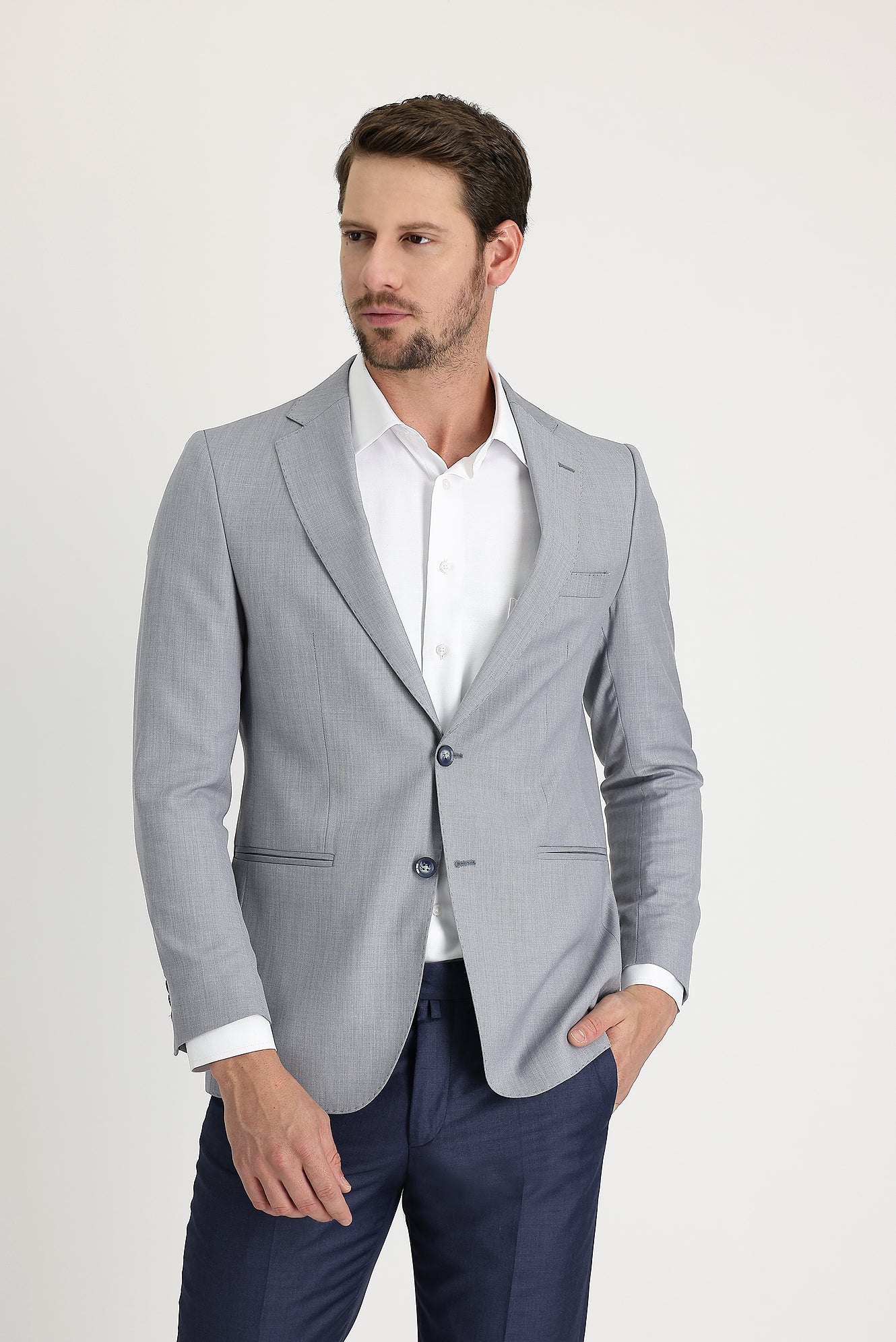 Açık Gri 6 Drop Regular Fit Standart Kesim Blazer Ceket