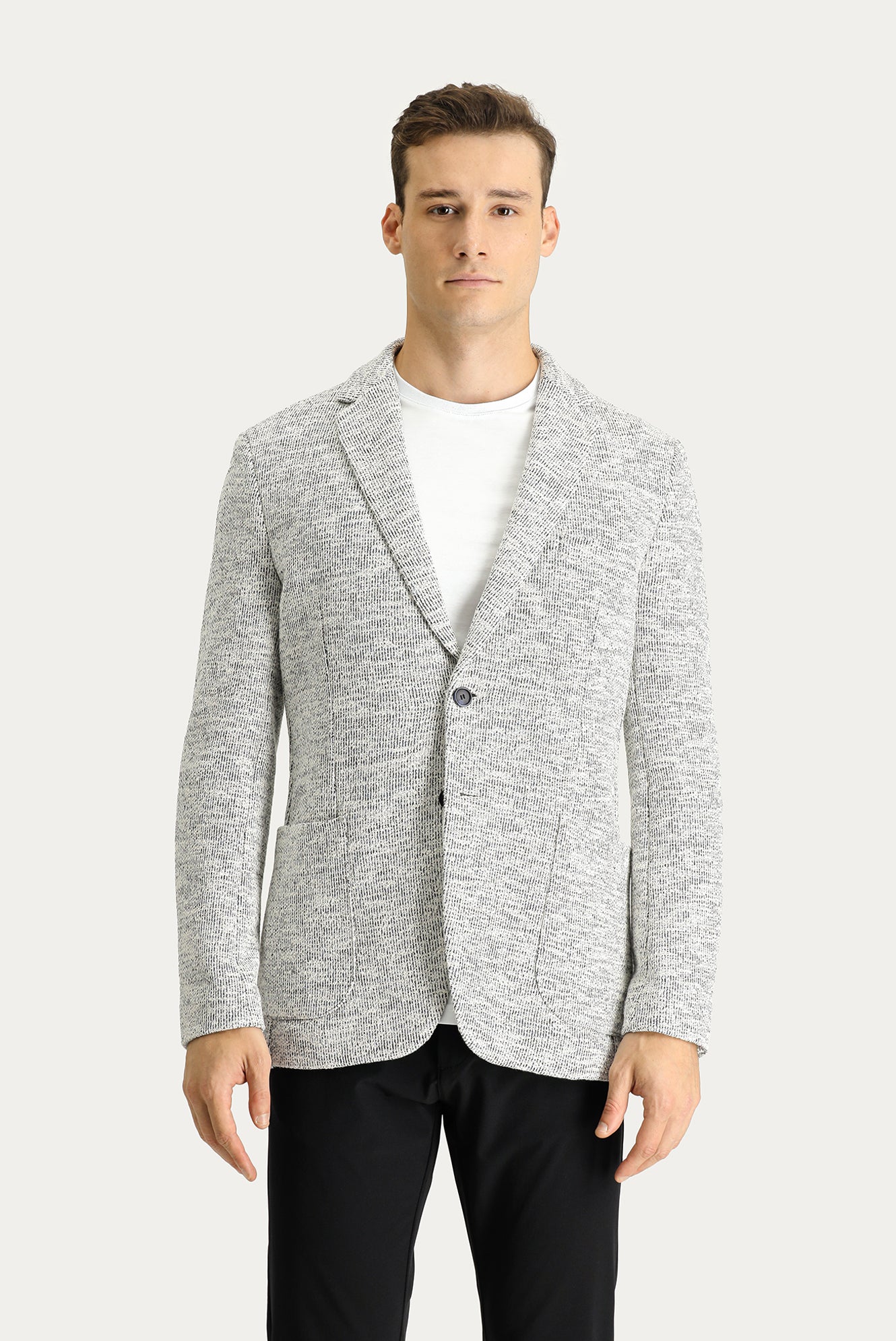 Açık Gri 6 Drop Regular Fit Standart Kesim Desenli Spor Örme Pamuklu Ceket - Image 3