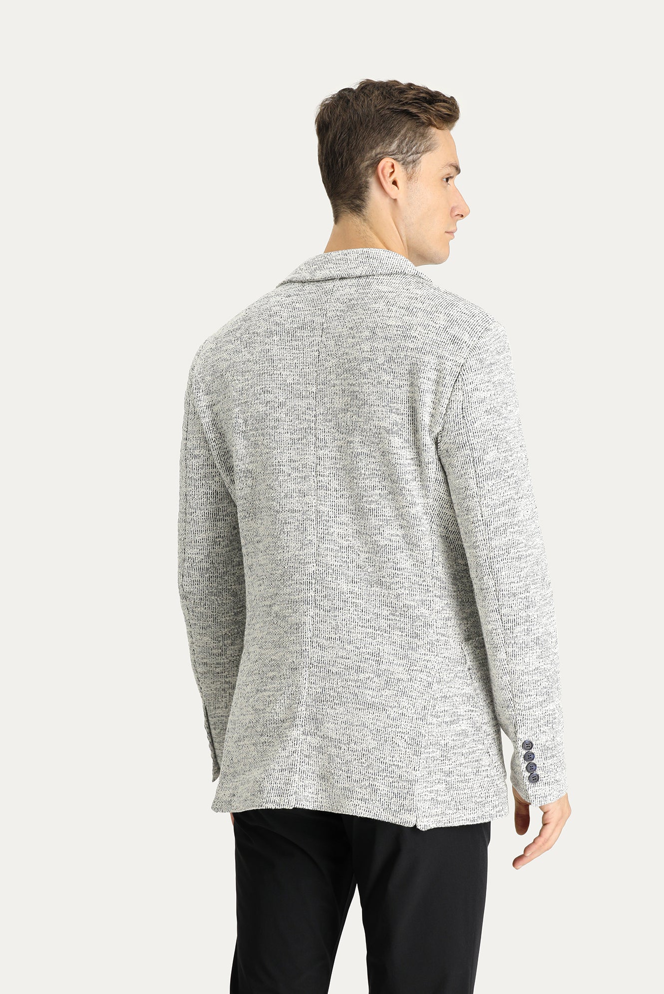 Açık Gri 6 Drop Regular Fit Standart Kesim Desenli Spor Örme Pamuklu Ceket - Image 4