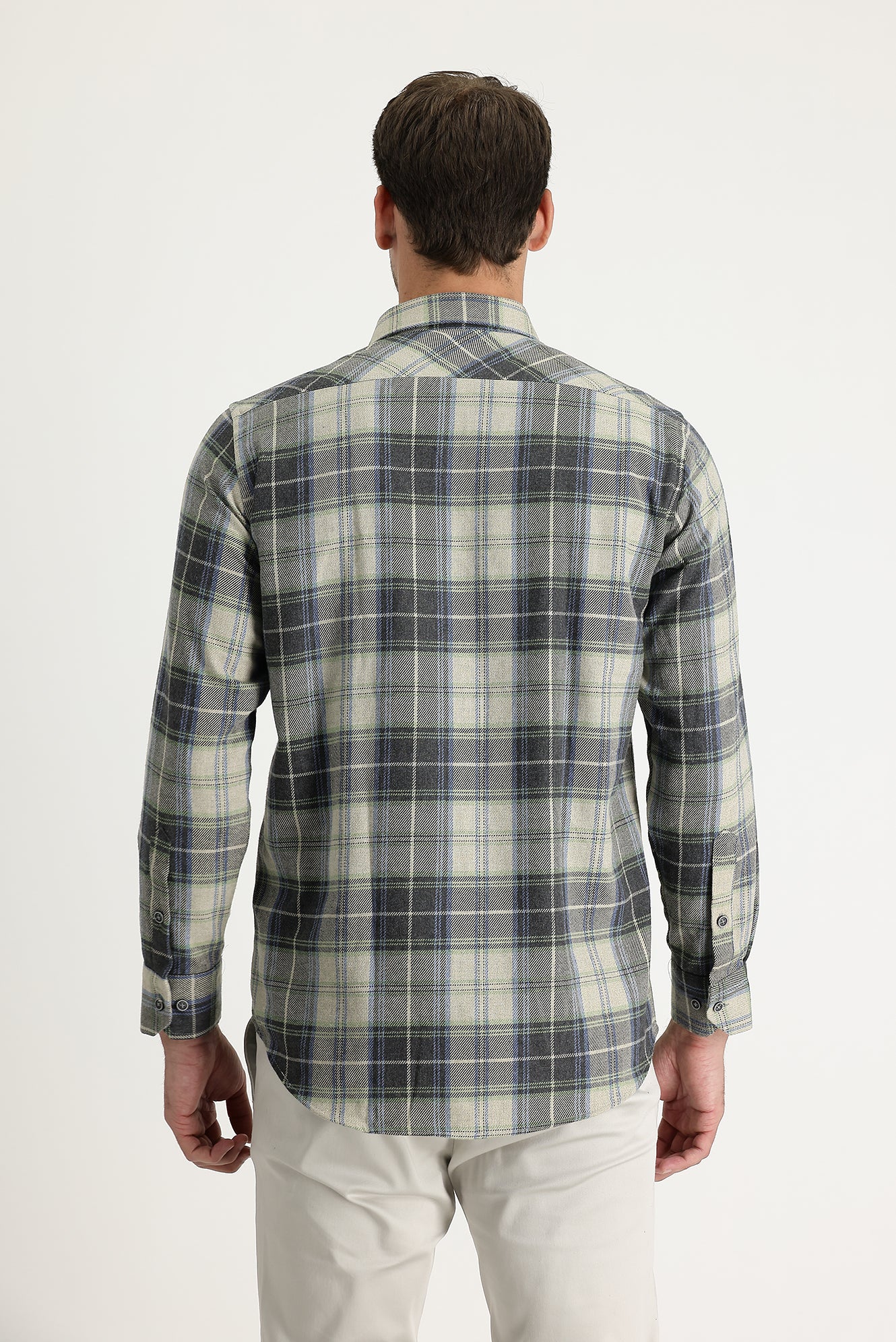Açık Gri Regular Fit Ekose Shacket Oduncu Pamuklu Gömlek - Image 3