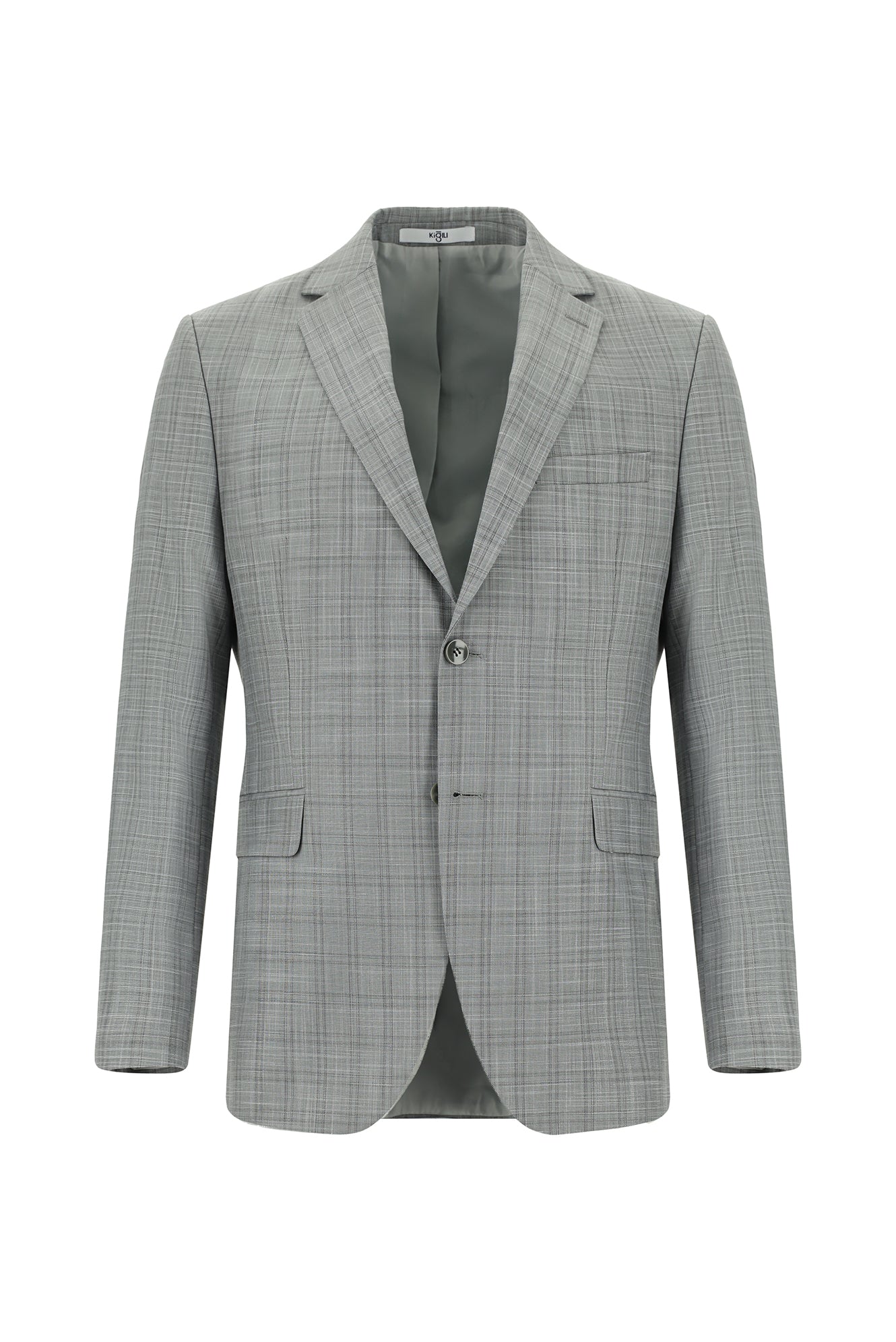 Açık Gri 6 Drop Regular Fit Standart Kesim Ekose Takım Elbise - Image 2