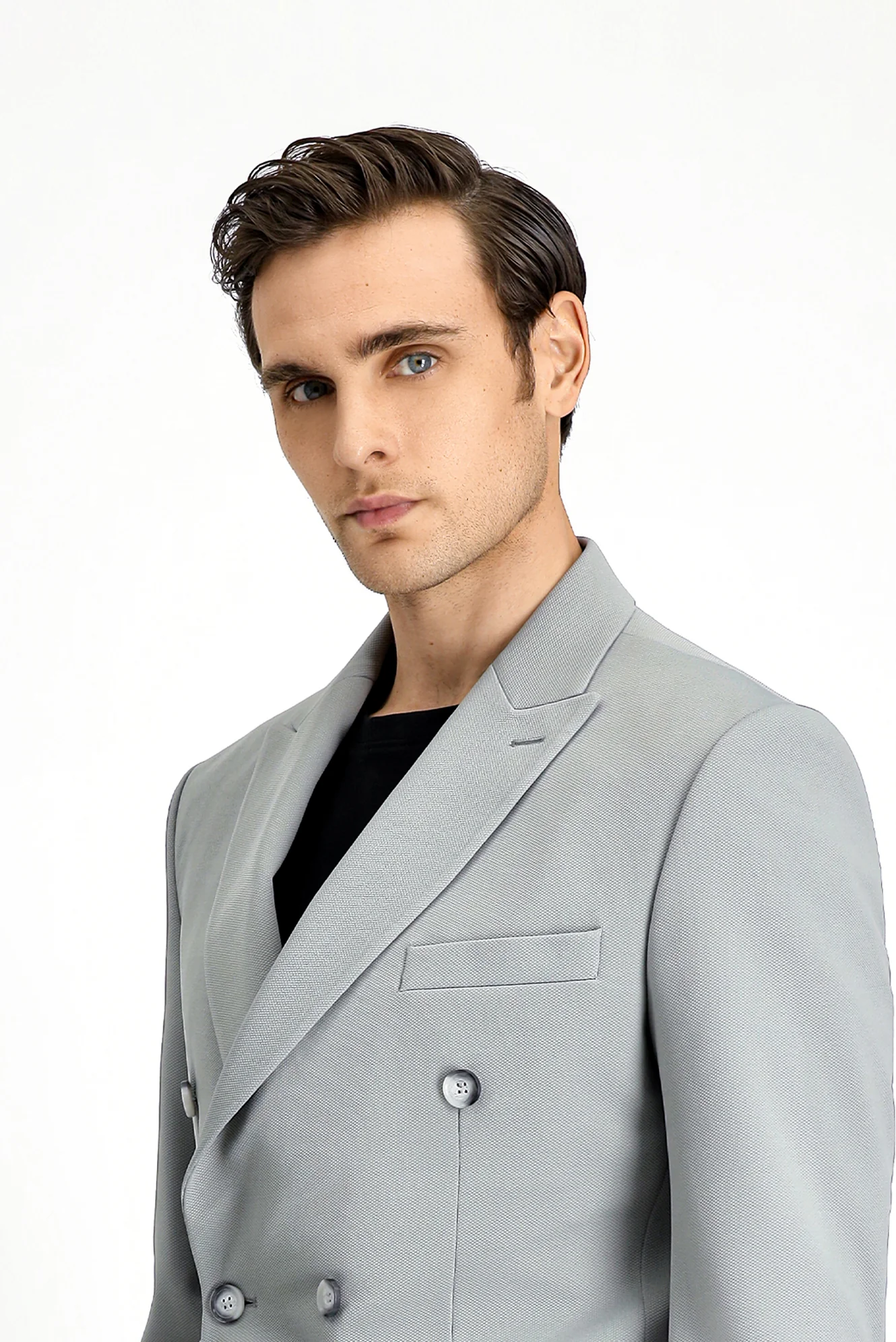 Açık Gri 6 Drop Regular Fit Standart Kesim Mevsimlik Kruvaze Takım Elbise - Image 3
